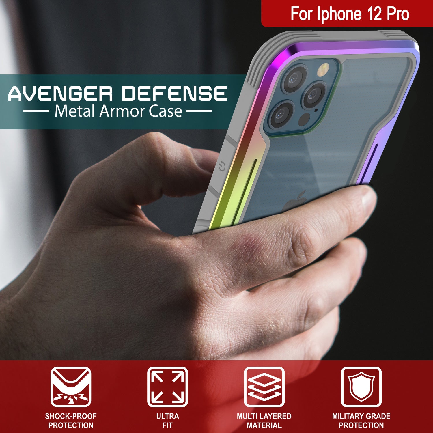 Punkcase iPhone 12 Pro ravenger Case Protective Military Grade Multilayer Cover [Rainbow]
