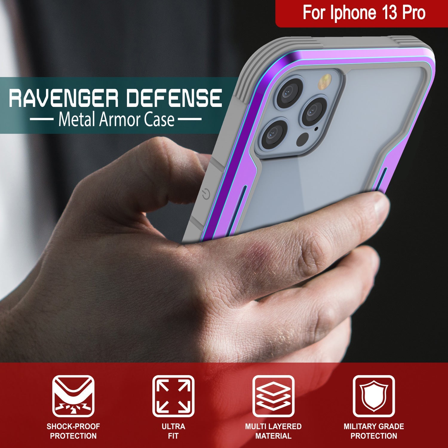 Punkcase iPhone 13 Pro ravenger Case Protective Military Grade Multilayer Cover [Rainbow]