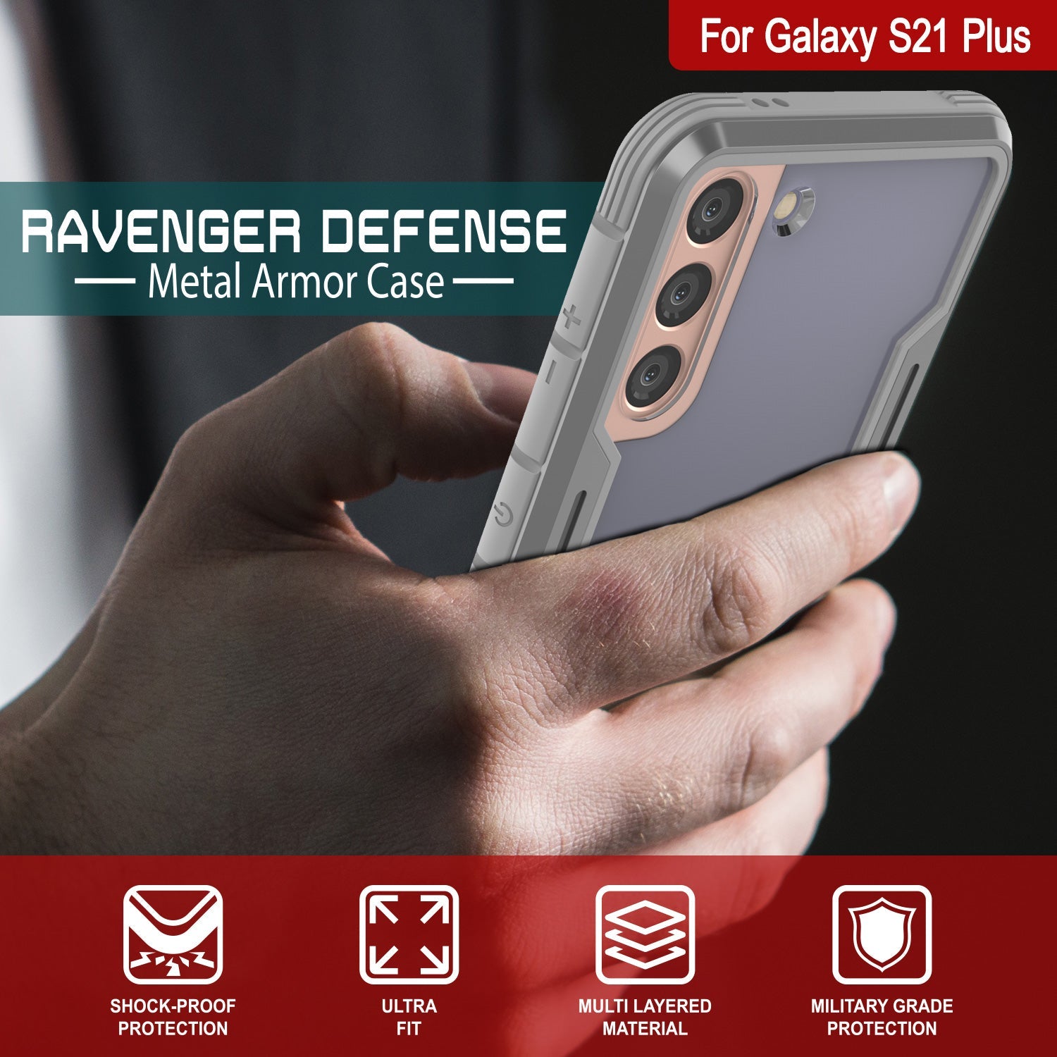 Punkcase S21+ Plus ravenger Case Protective Military Grade Multilayer Cover [Grey]
