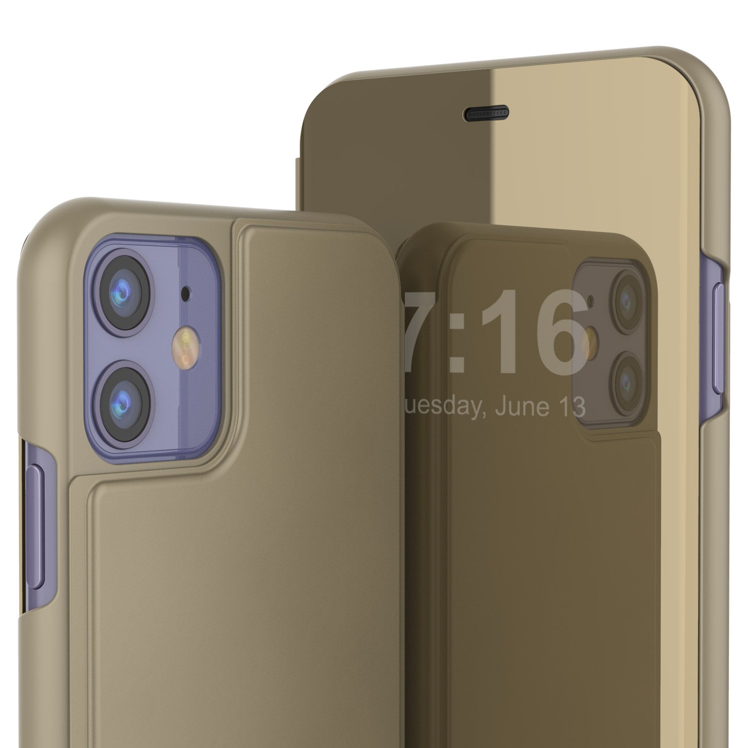 Punkcase iPhone 11 / XI Reflector Case Protective Flip Cover [Gold]