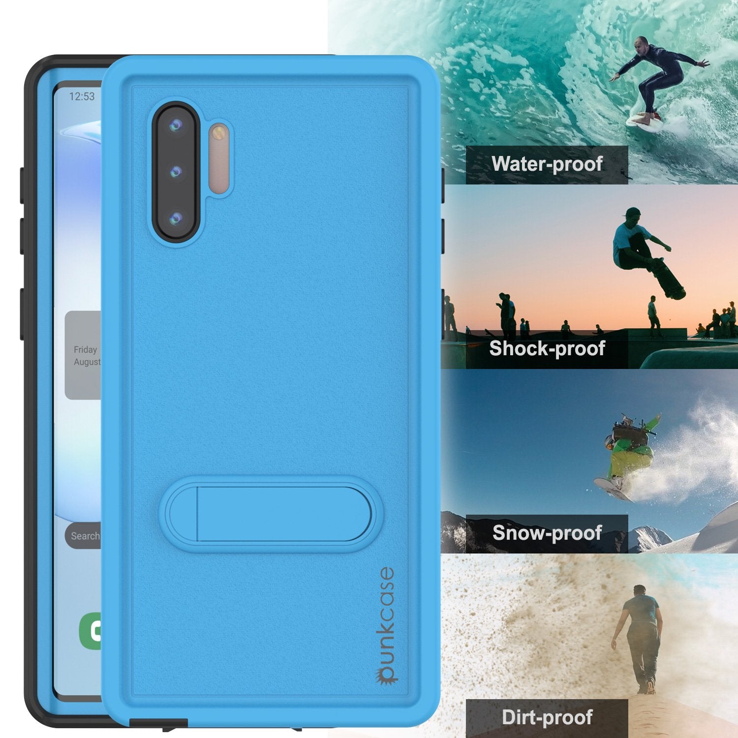 PunkCase Galaxy Note 10 Waterproof Case, [KickStud Series] Armor Cover [Light-Blue]