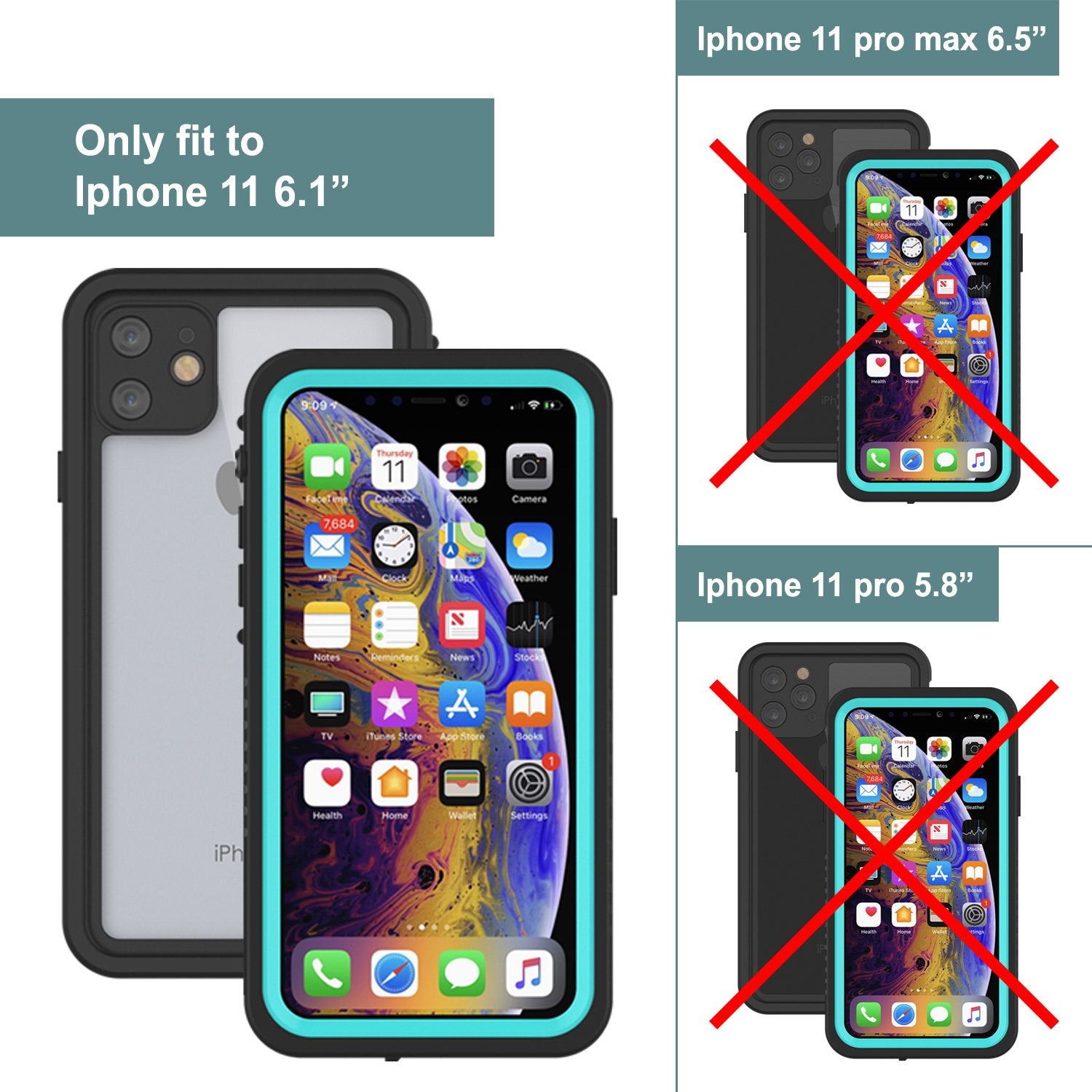 iPhone 11 Waterproof Case, Punkcase [Extreme Series] Armor Cover W/ Built In Screen Protector [Teal]
