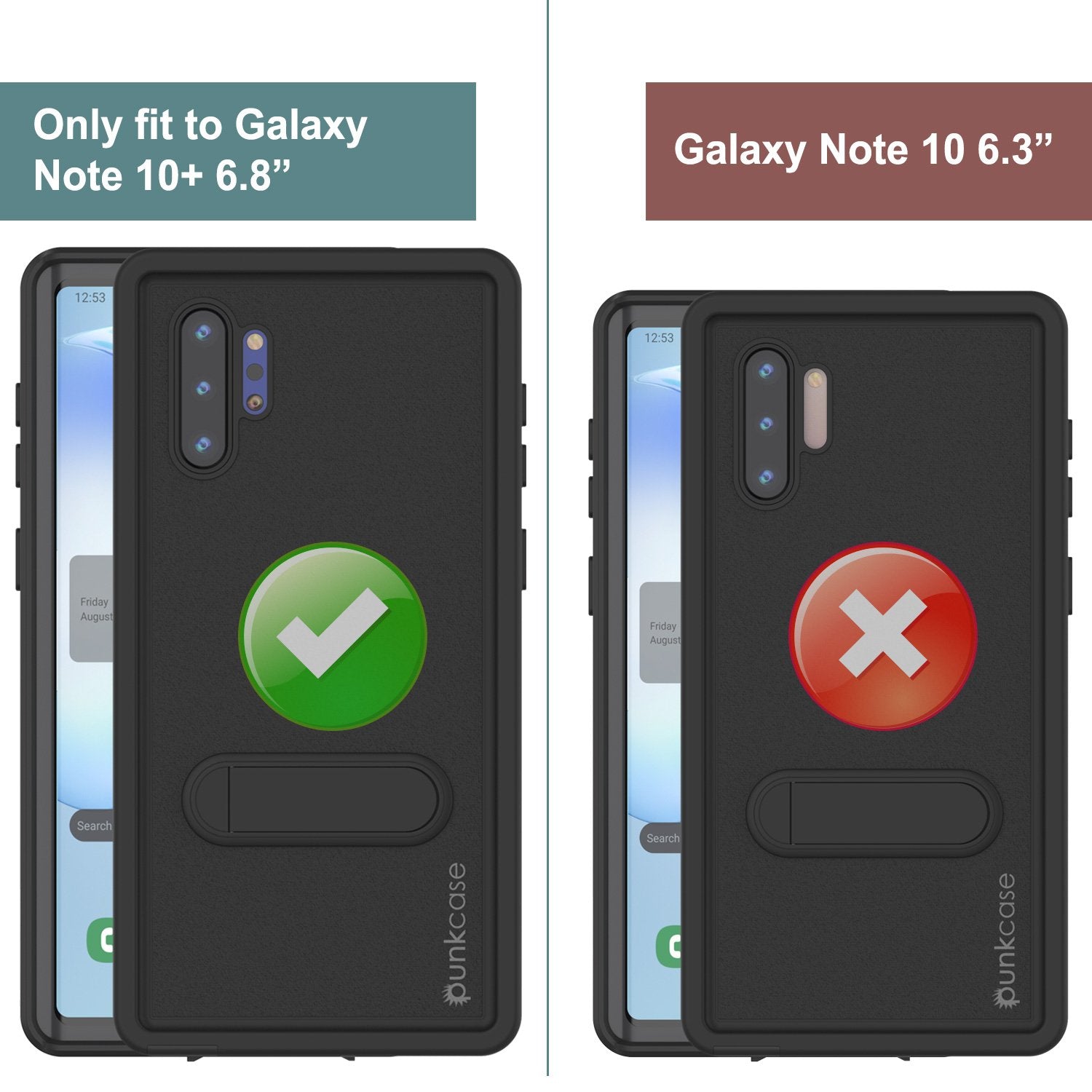 PunkCase Galaxy Note 10+ Plus Waterproof Case, [KickStud Series] Armor Cover [Black]