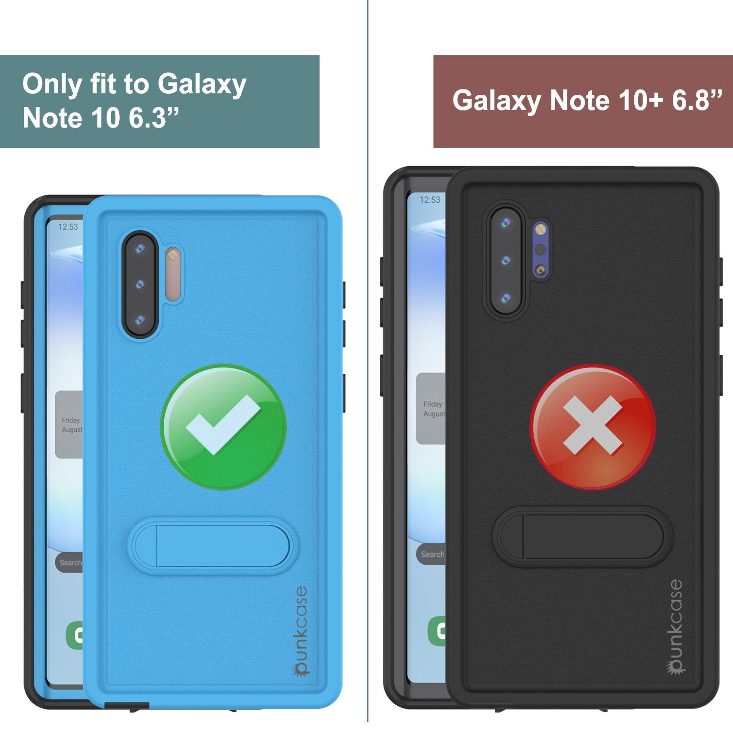 PunkCase Galaxy Note 10 Waterproof Case, [KickStud Series] Armor Cover [Light-Blue]