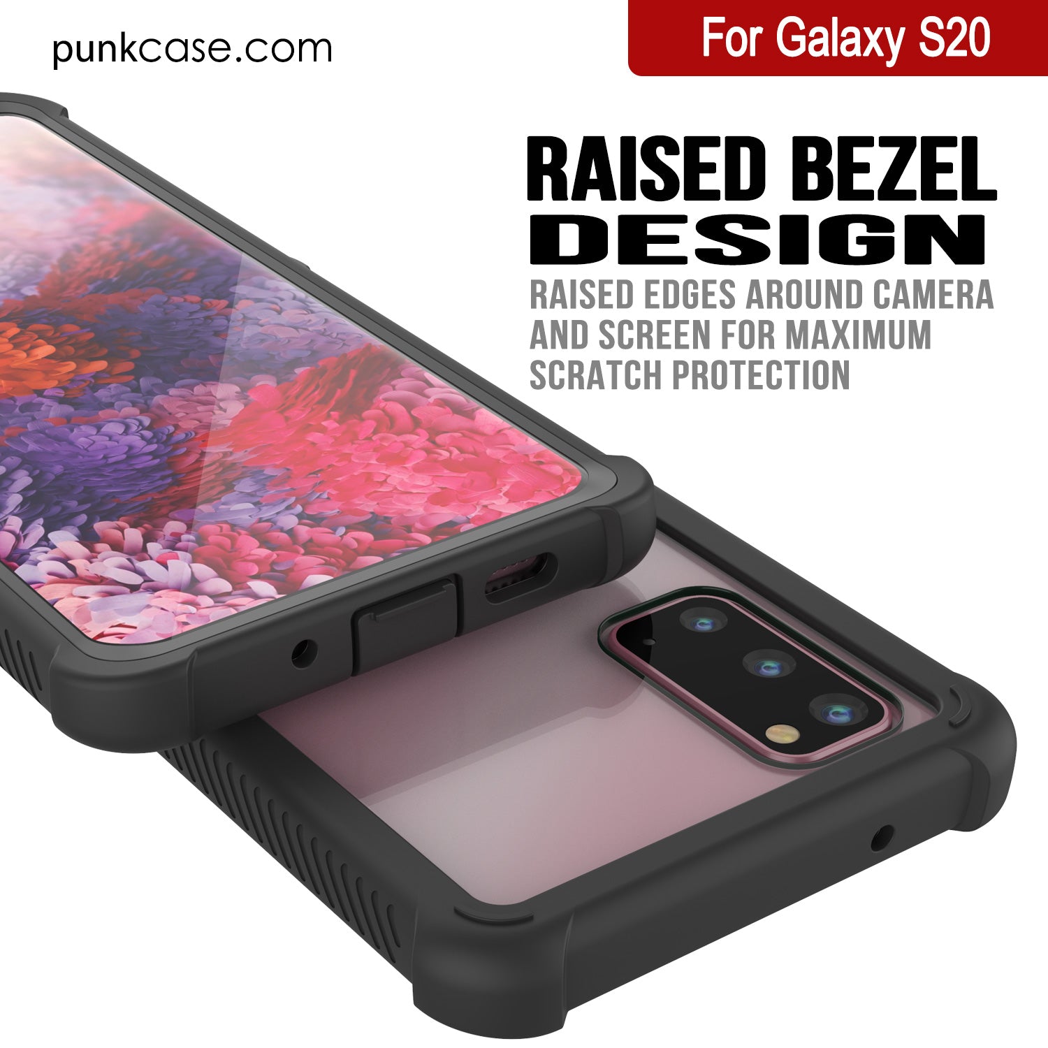 PunkCase Galaxy S20 Case, [Spartan Series] Clear Rugged Heavy Duty Cover W/Built in Screen Protector [Black]