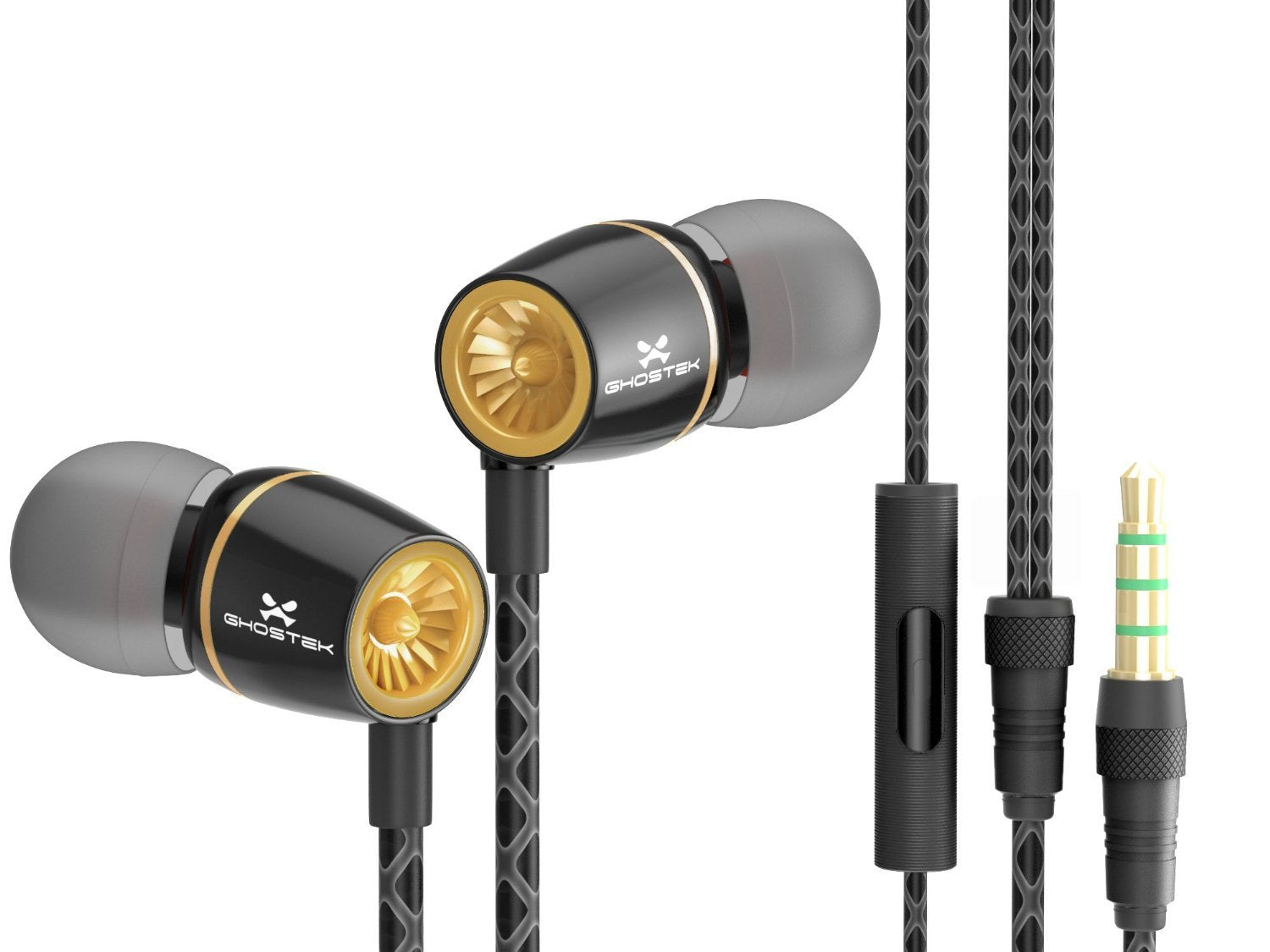 Wired 3.5MM Headphones Earphones, Ghostek Turbine Black Series Wired Earbuds | Built-In Microphone