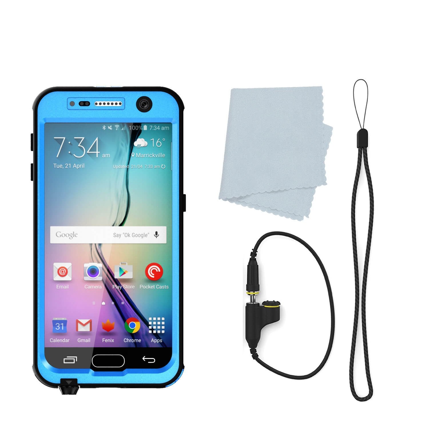 Galaxy S6 Waterproof Case PunkCase StudStar Light Blue Thin 6.6ft Underwater IP68 Shock/Dirt Proof