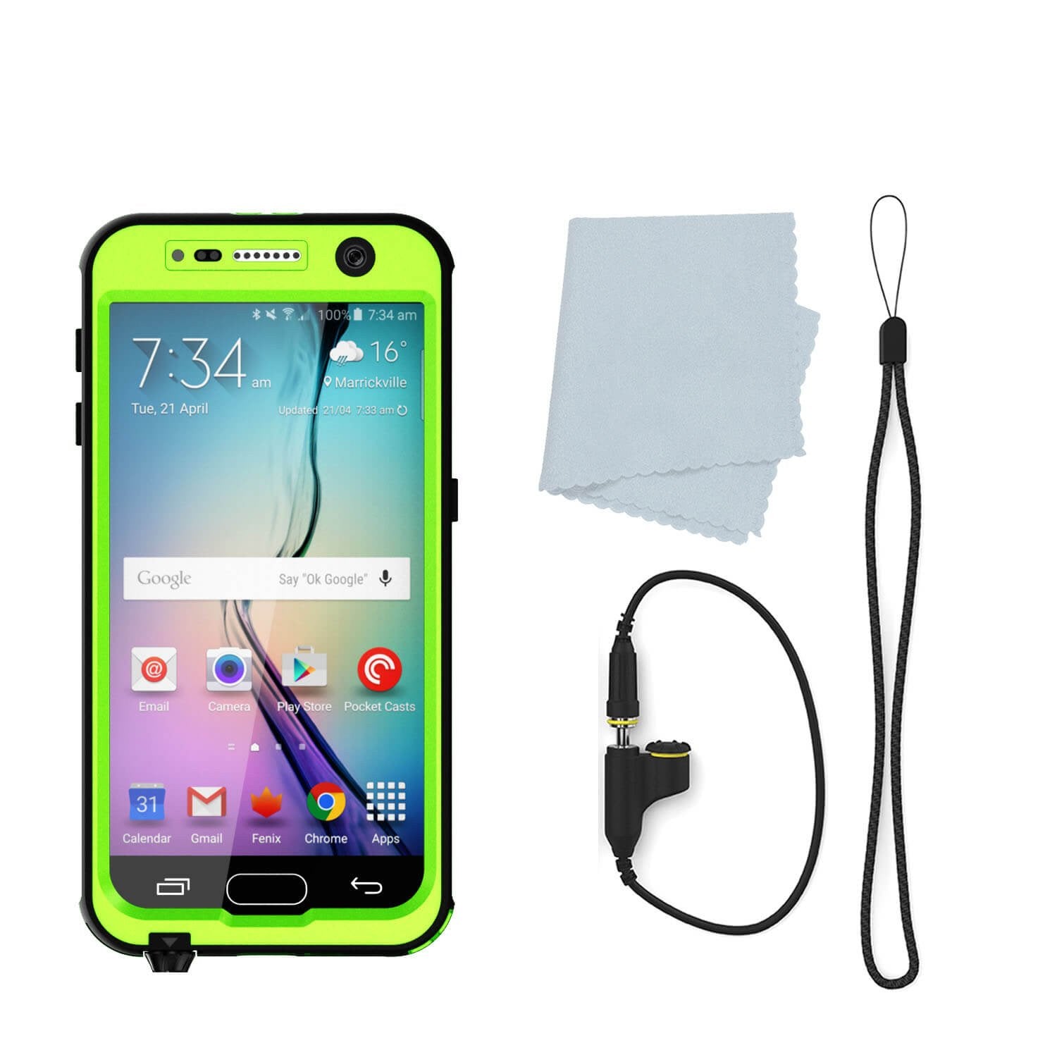 Galaxy S6 Waterproof Case PunkCase StudStar Light Green Thin 6.6ft Underwater IP68 Shock/Dirt Proof