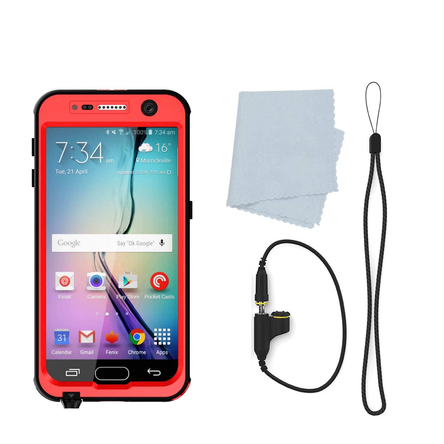 Galaxy S6 Waterproof Case PunkCase StudStar Red Thin 6.6ft Underwater IP68 Shock/Dirt/Snow Proof