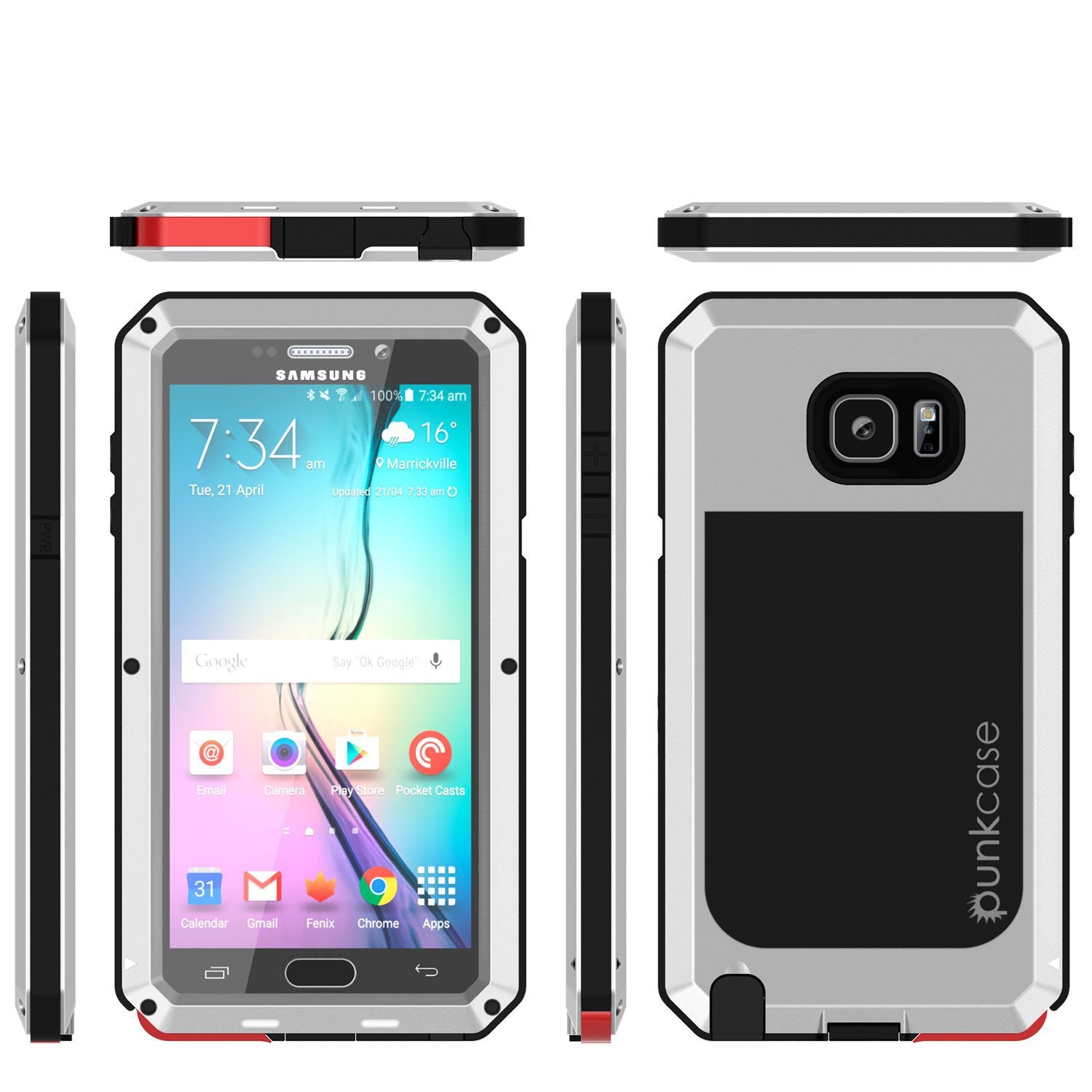 S7 Case, Punkcase® METALLIC Series SILVER for Samsung Galaxy S7 W/ TEMPERED GLASS | Aluminum Frame