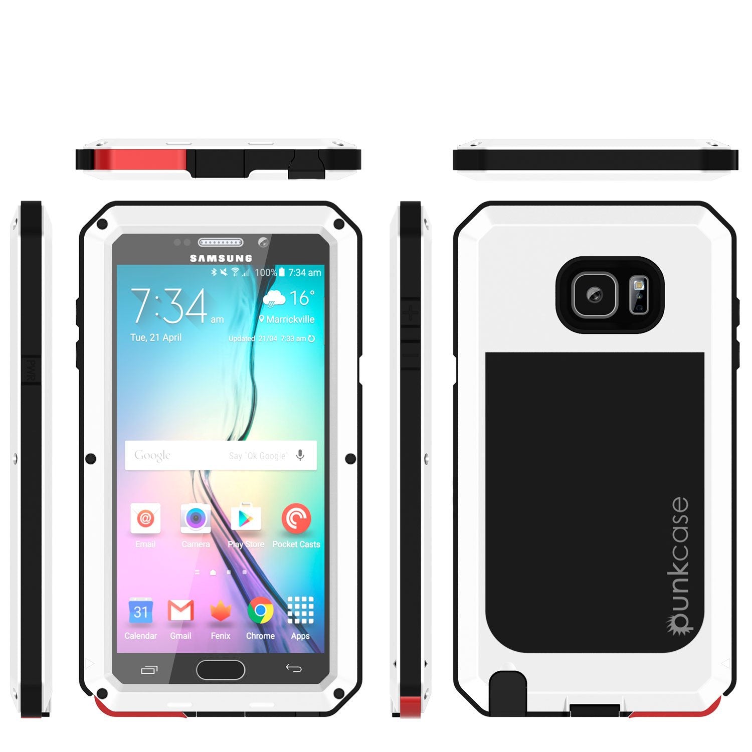 Note 5 Case, Punkcase® METALLIC Series WHITE w/ TEMPERED GLASS | Aluminum Frame