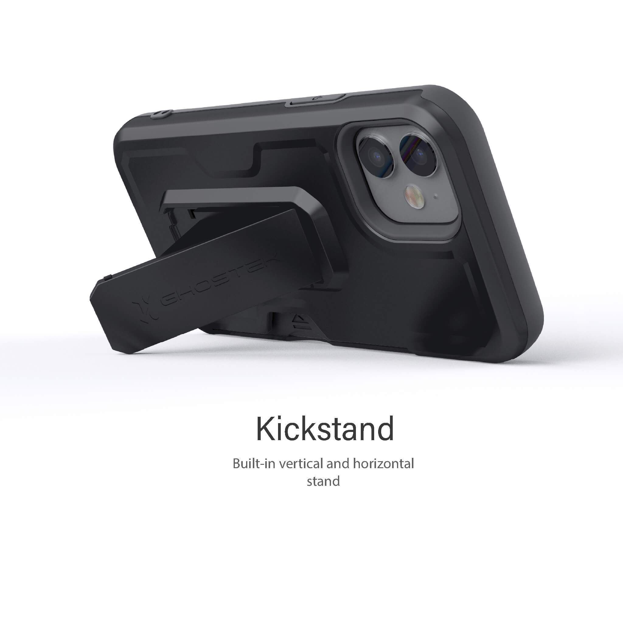 iPhone 12 Mini  - IRON ARMOR Belt Clip Holster Case with Stand and Card Holder [Matte Black]