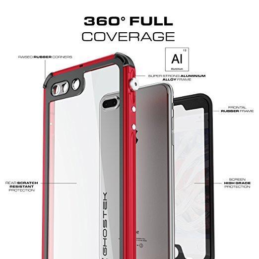 iPhone 8+ Plus Waterproof Case, Ghostek® Atomic 3 Series for Apple iPhone 8+ Plus | Underwater | Shockproof | Dirt-proof | Snow-proof | Aluminum Frame | Adventure Ready | Ultra Fit | Swimming (Red)