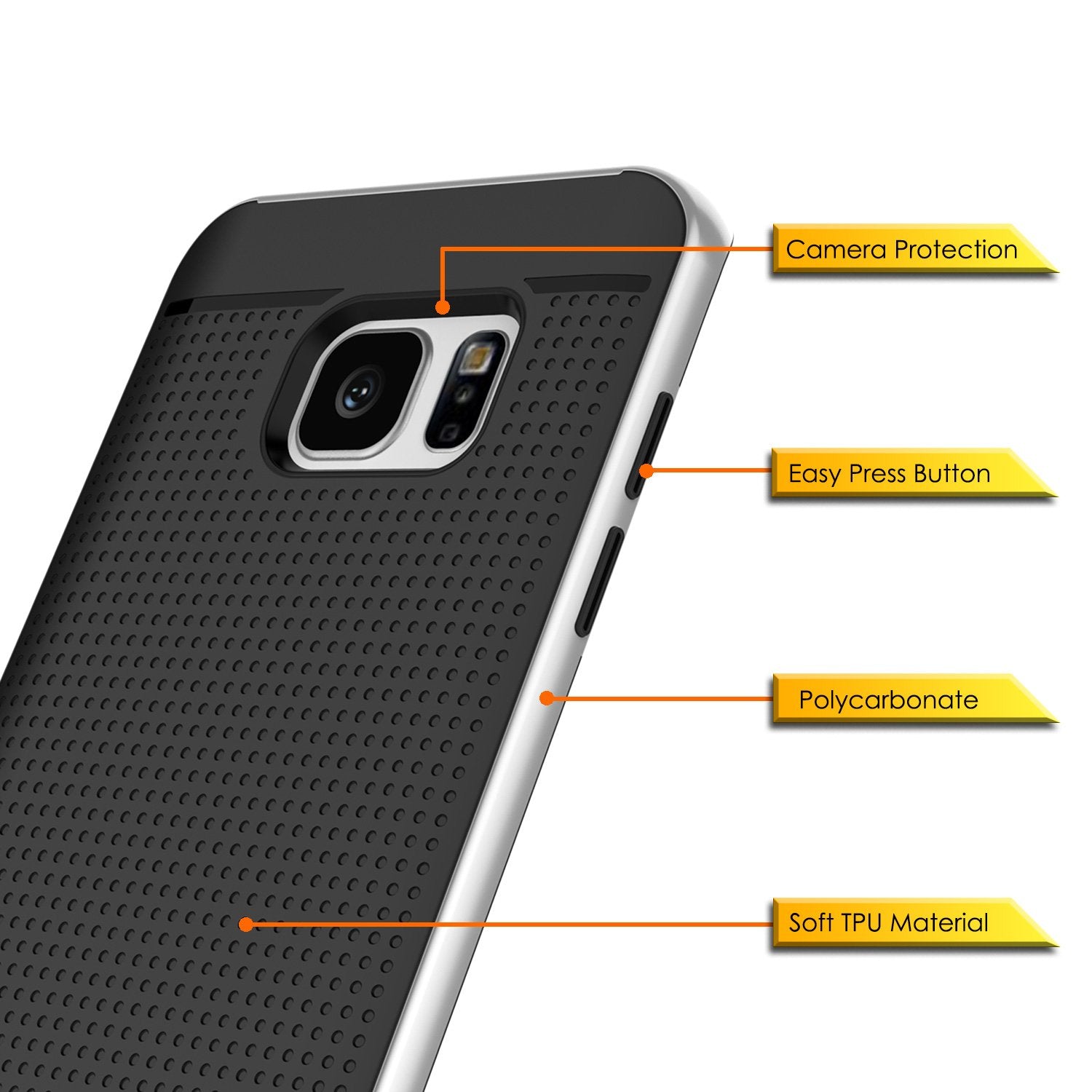 Galaxy S7 Edge Case, PunkCase STEALTH Silver Series Hybrid 3-Piece Shockproof Dual Layer Cover