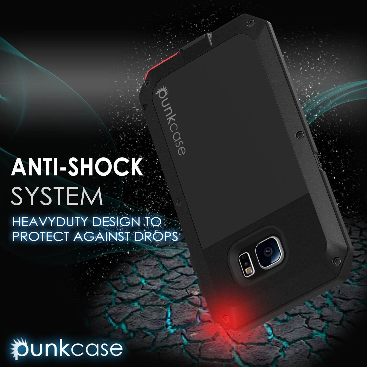 Galaxy S6 EDGE Case, PUNKcase Metallic Black Shockproof  Slim Metal Armor Case