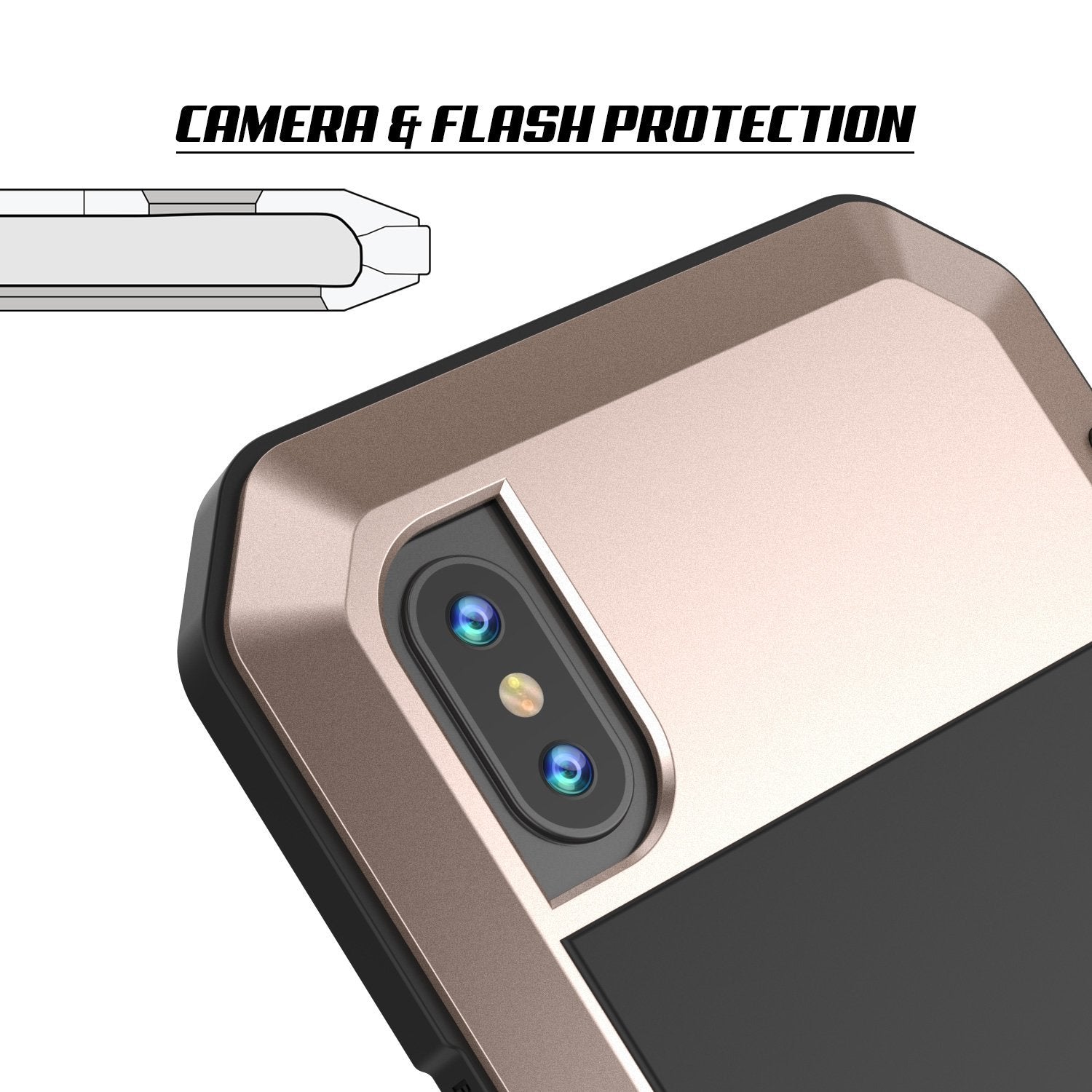 iPhone XS Max Metal Case, Heavy Duty Military Grade Armor Cover [shock proof] Full Body Hard [Gold]