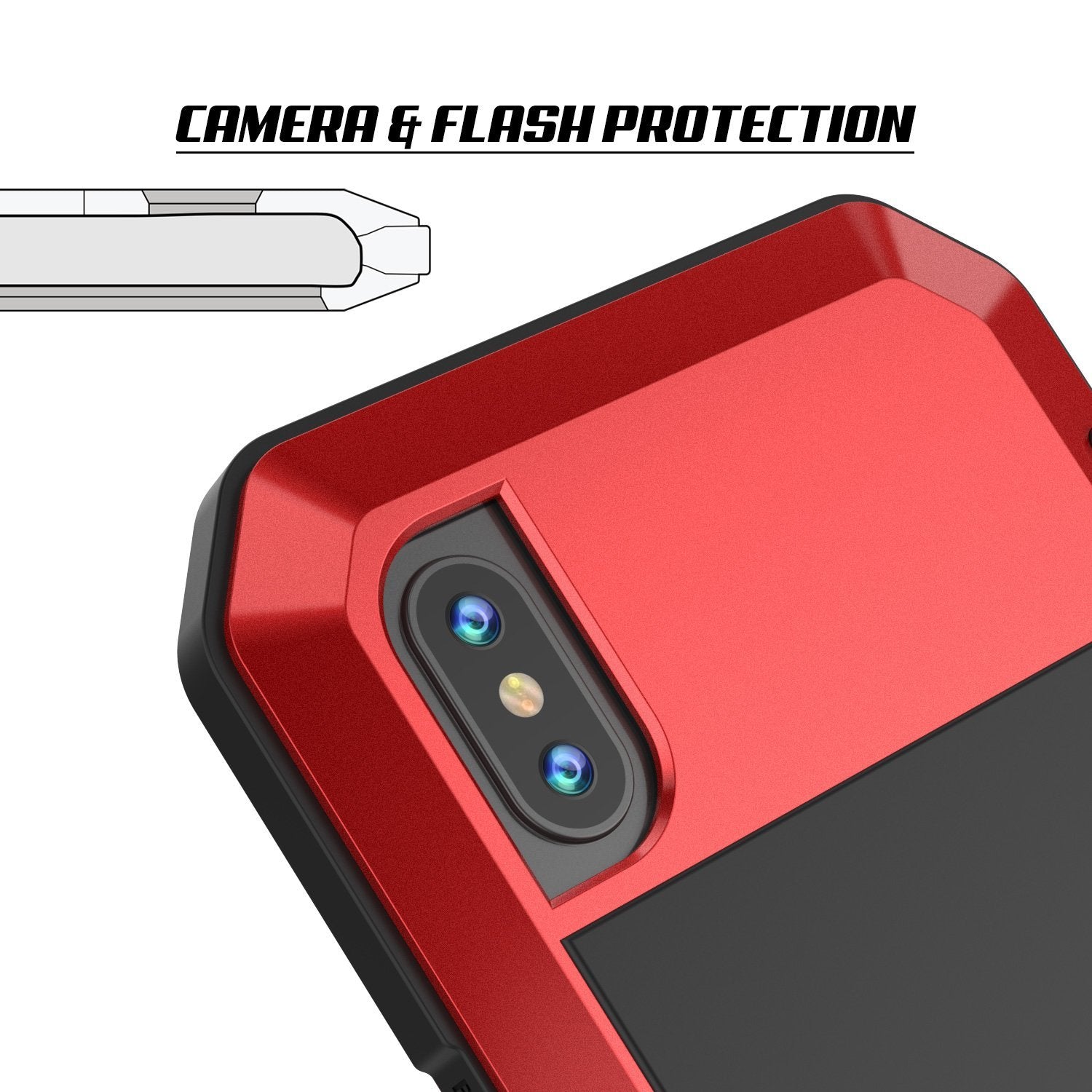 iPhone XS Max Metal Case, Heavy Duty Military Grade Armor Cover [shock proof] Full Body Hard [Red]