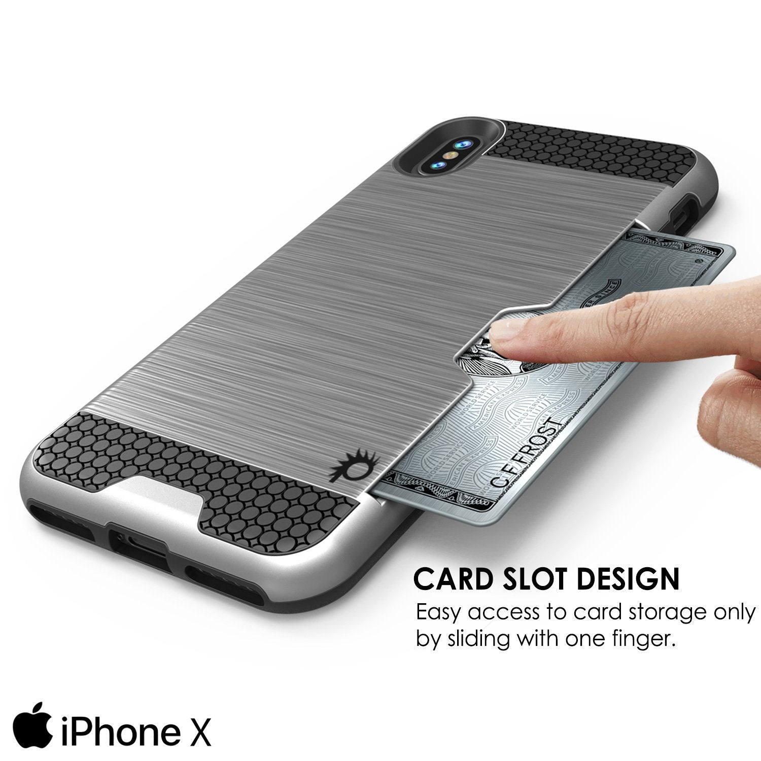 iPhone X ,Punkcase Slot Series Slim Fit Dual-Layer Cover [Silver]