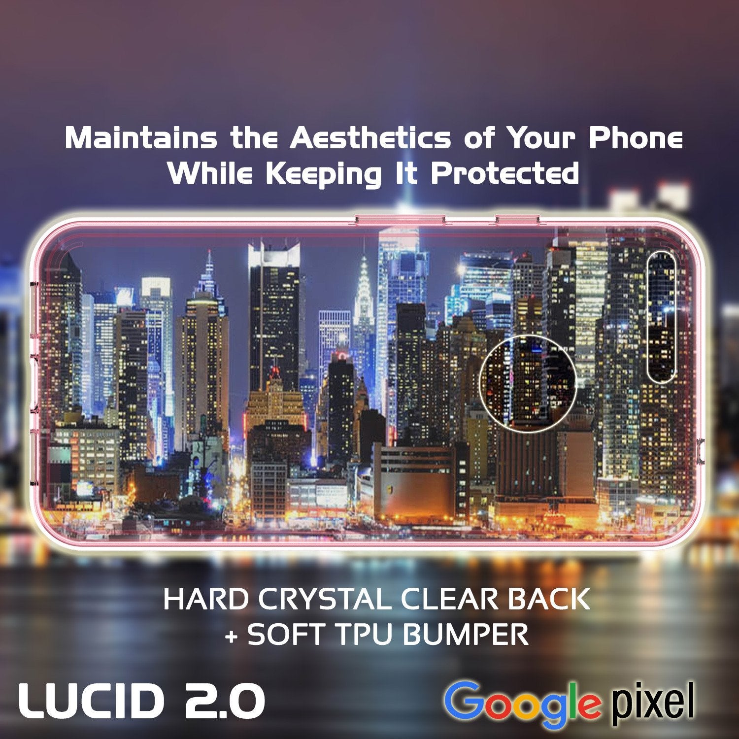 Google Pixel Case Punkcase® LUCID 2.0 Crystal Pink Series w/ PUNK SHIELD Glass Screen Protector | Ultra Fit