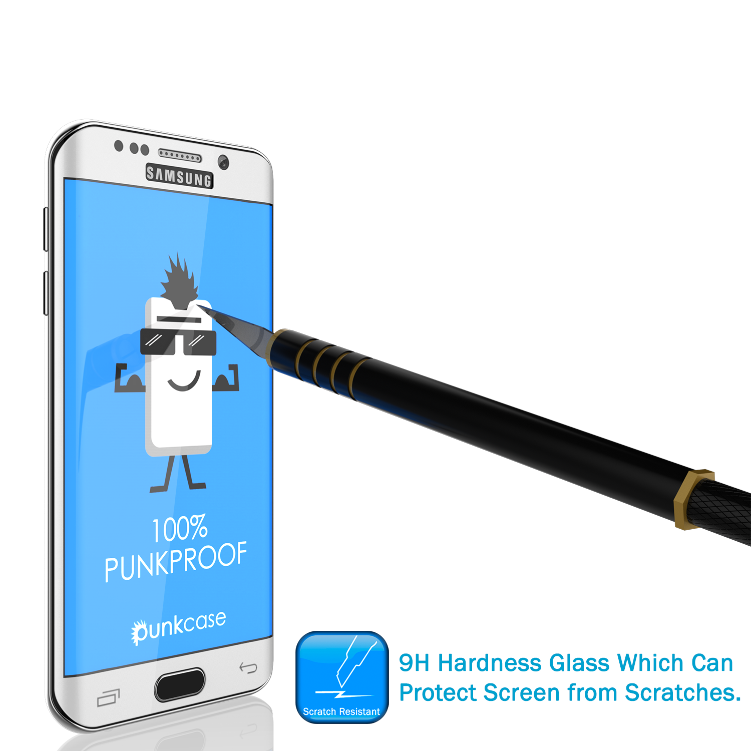 Galaxy S6 Edge White Punkcase Glass SHIELD Tempered Glass Screen Protector 0.33mm Thick 9H Glass