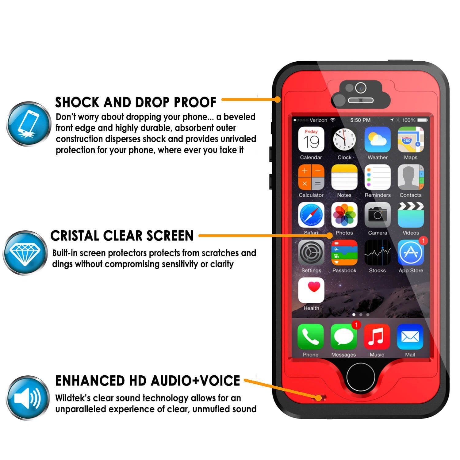 iPhone SE/5S/5 Waterproof Case, PunkCase StudStar Red Case Shock/Dirt/Snow Proof | Lifetime Warranty