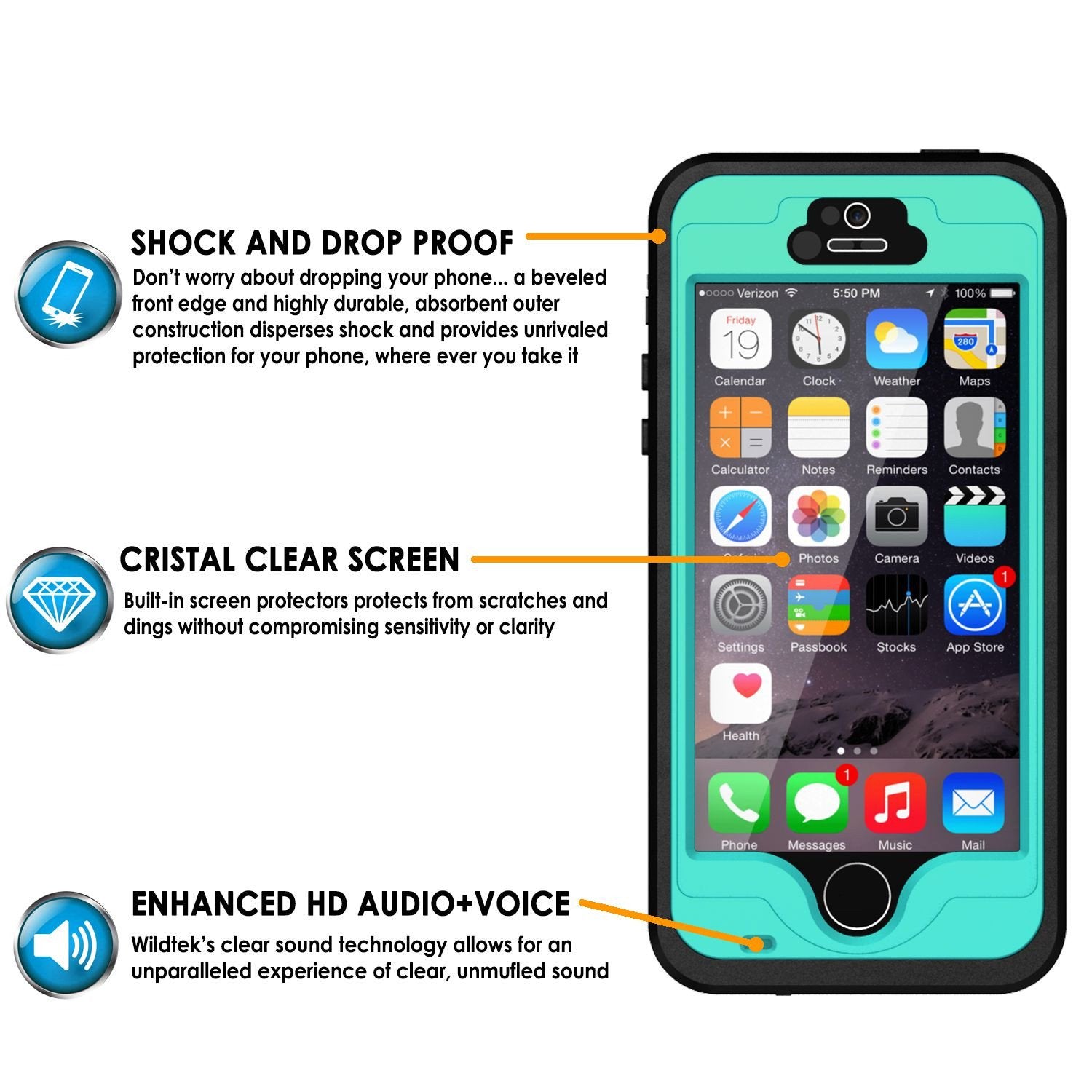 iPhone 5S/5 Waterproof Case, PunkCase StudStar Teal Case Water/Shock/Dirt Proof | Lifetime Warranty