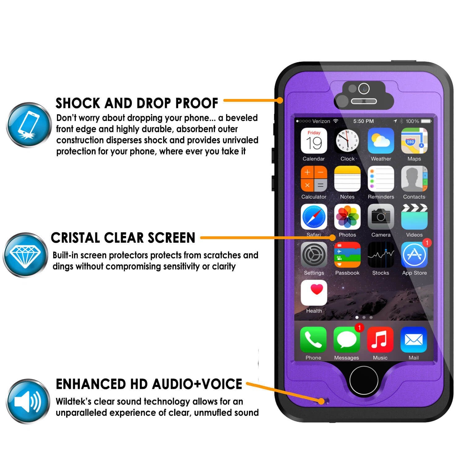 iPhone 5S/5 Waterproof Case PunkCase StudStar Purple Case Water/Shock/Dirt Proof | Lifetime Warranty