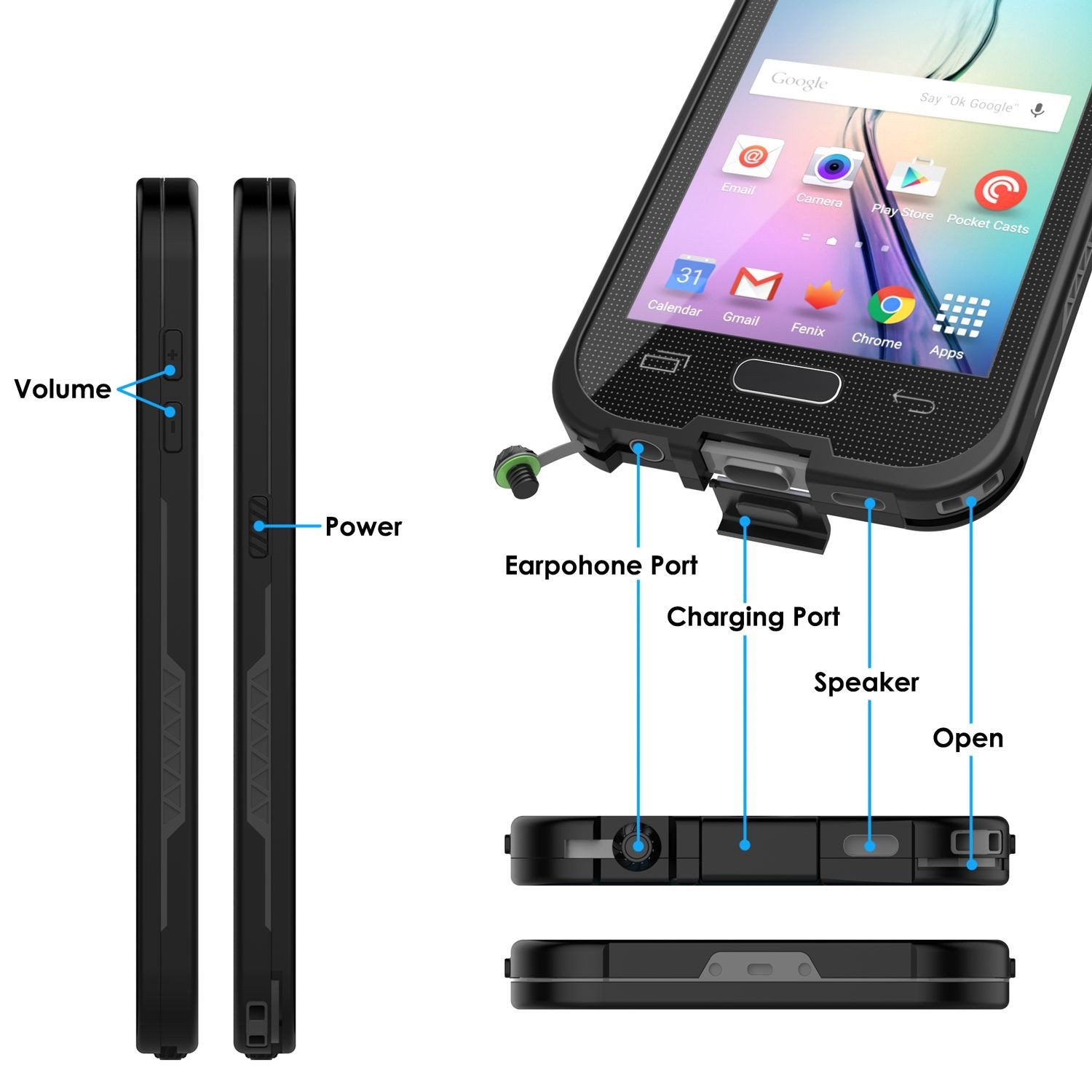 Galaxy S6 Waterproof Case, Punkcase SpikeStar Black Water/Shock/Dirt/Snow Proof | Lifetime Warranty