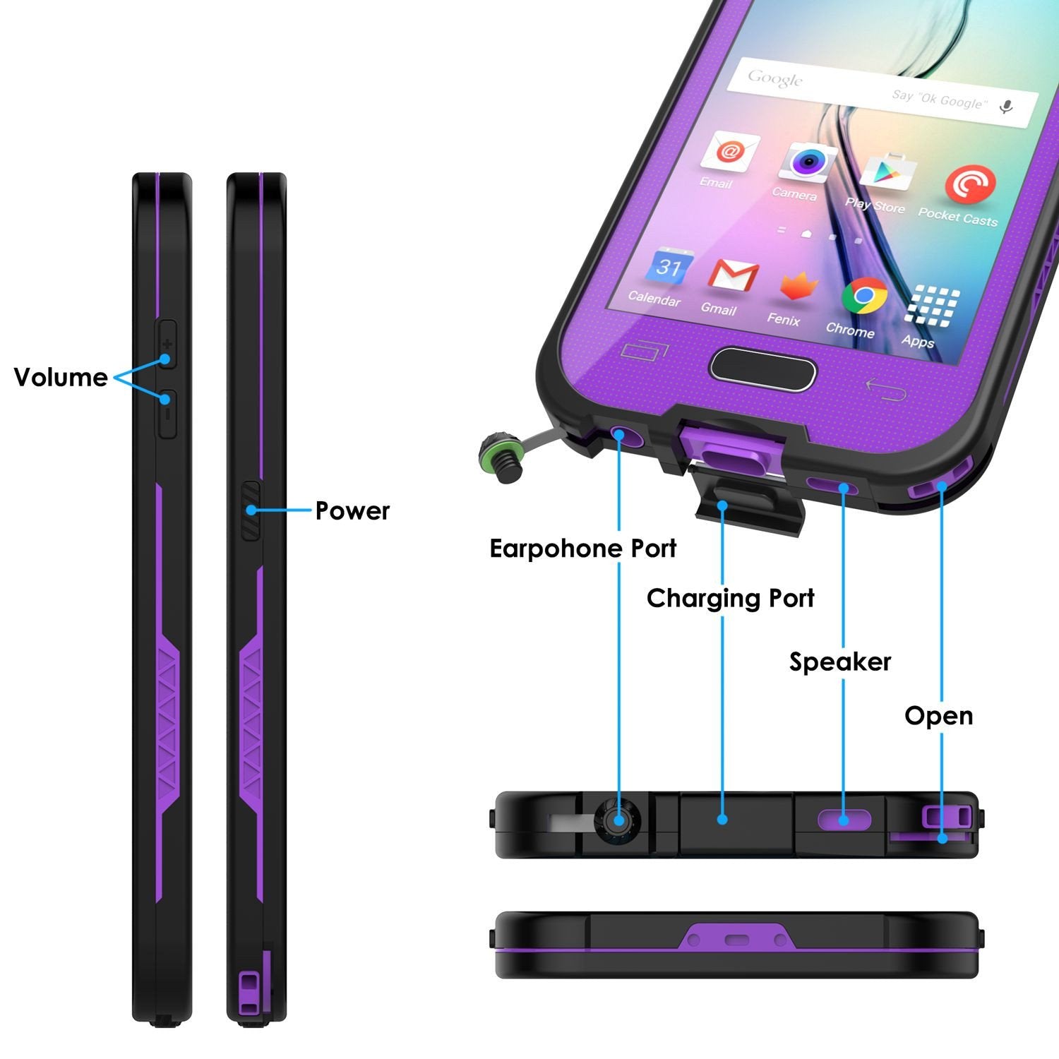 Galaxy S6 Waterproof Case, PunkCase SpikeStar Purple Water/Shock/Dirt/Snow Proof | Lifetime Warranty