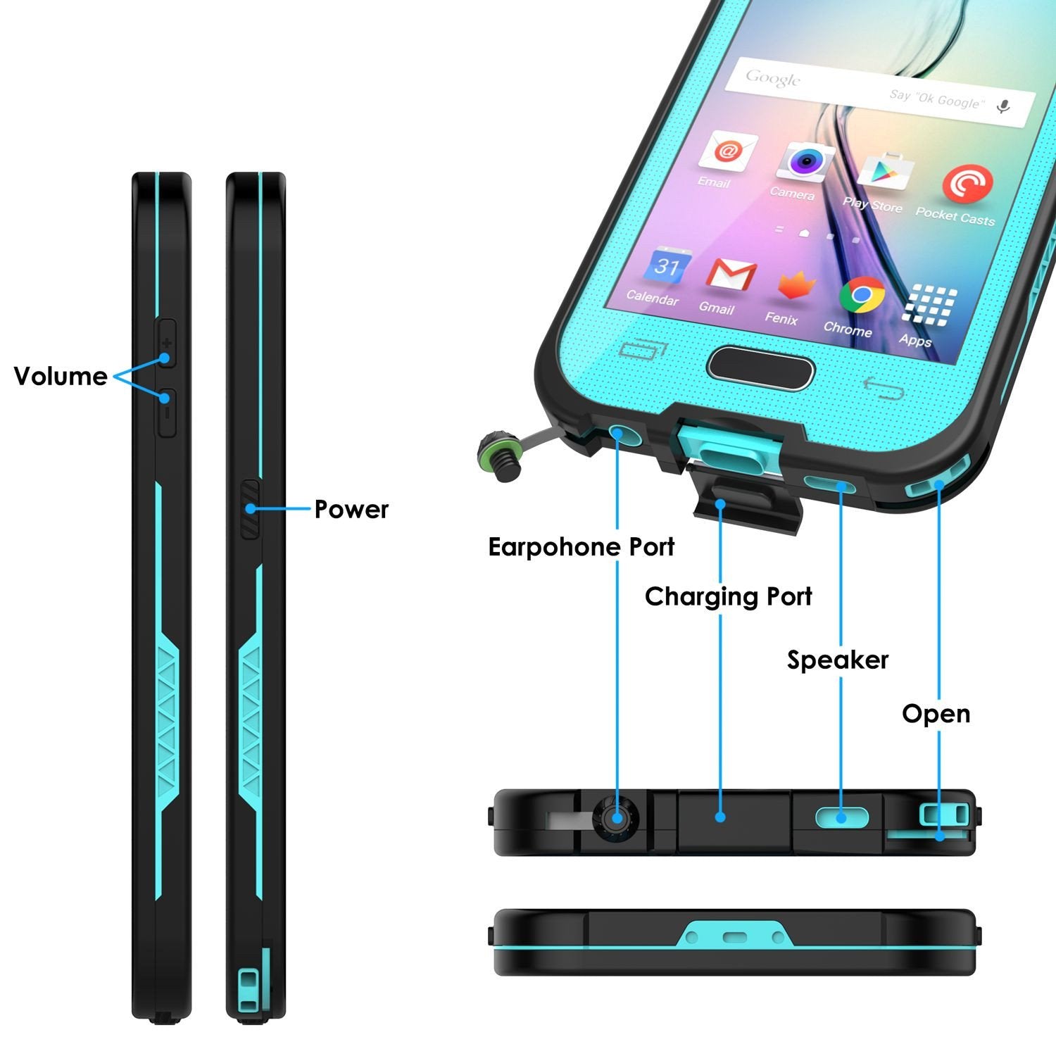 Galaxy S6 Waterproof Case, Punkcase SpikeStar Teal Water/Shock/Dirt/Snow Proof | Lifetime Warranty