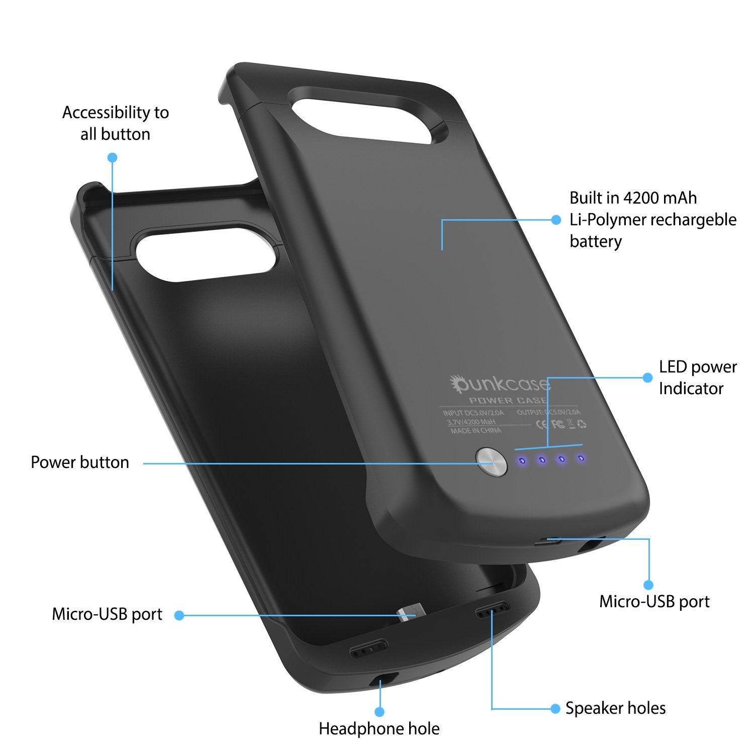 Galaxy Note 8 Battery PunkCase, 5000mAH Charger Case W/USB port, Black