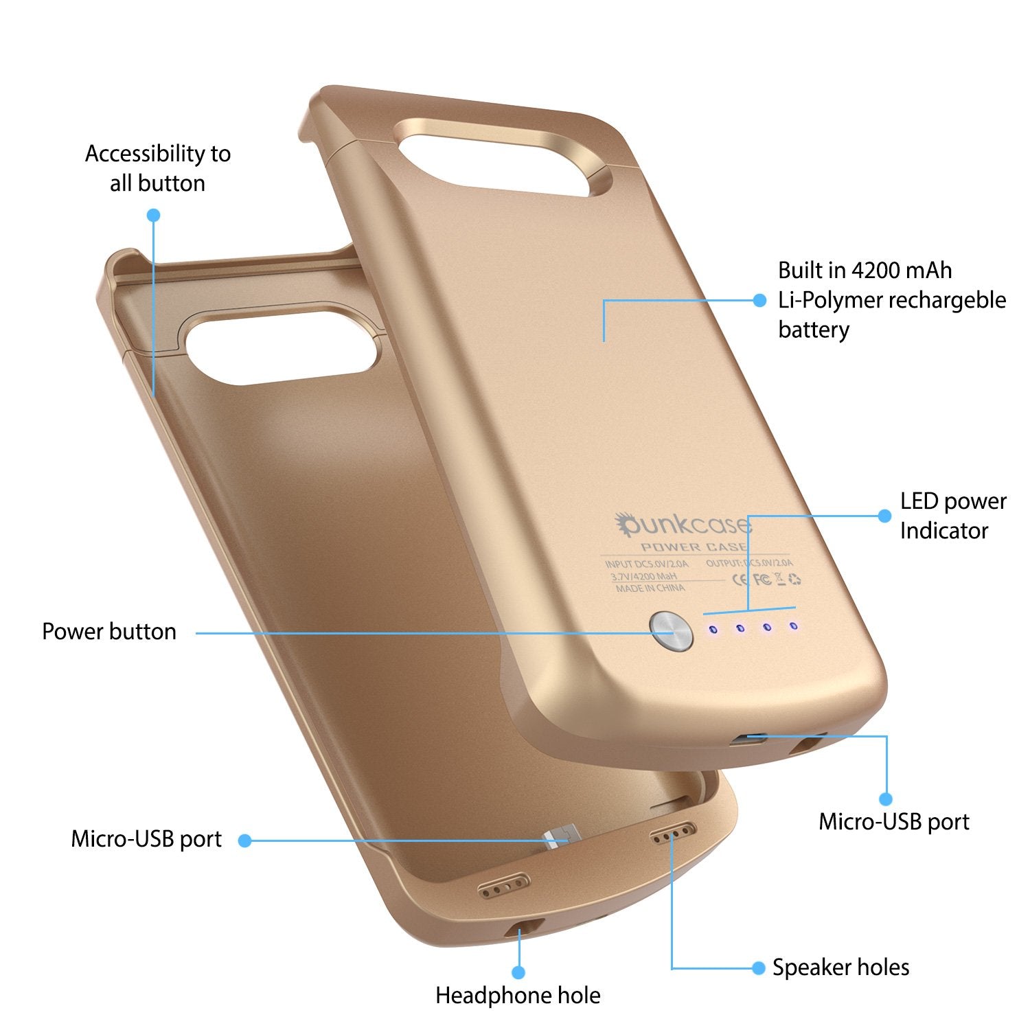 Galaxy Note 5 Battery Case, Punkcase 5000mAH Charger Gold Case