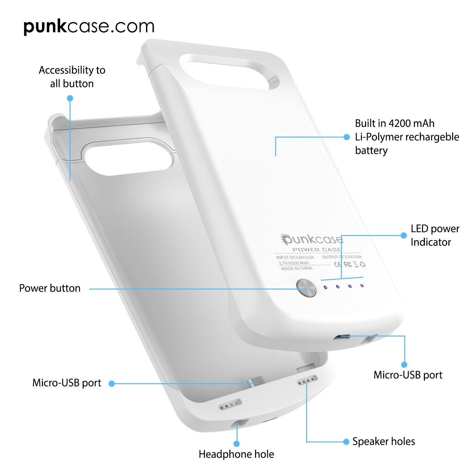 Galaxy Note 5 Battery Case, Punkcase 5000mAH Charger White Case