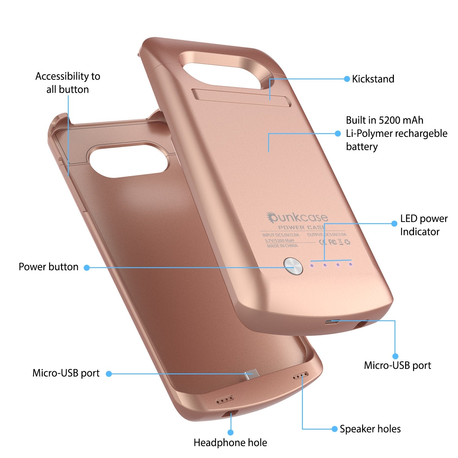 Galaxy S7 EDGE Battery Case, Punkcase 5200mAH Charger Rose Gold Case