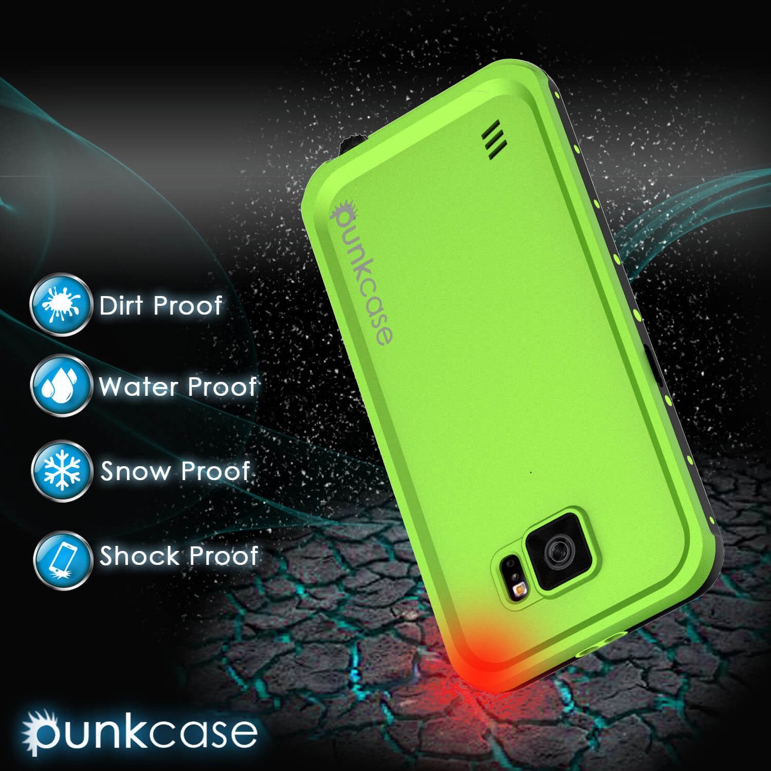 Galaxy S6 Waterproof Case PunkCase StudStar Light Green Thin 6.6ft Underwater IP68 Shock/Dirt Proof