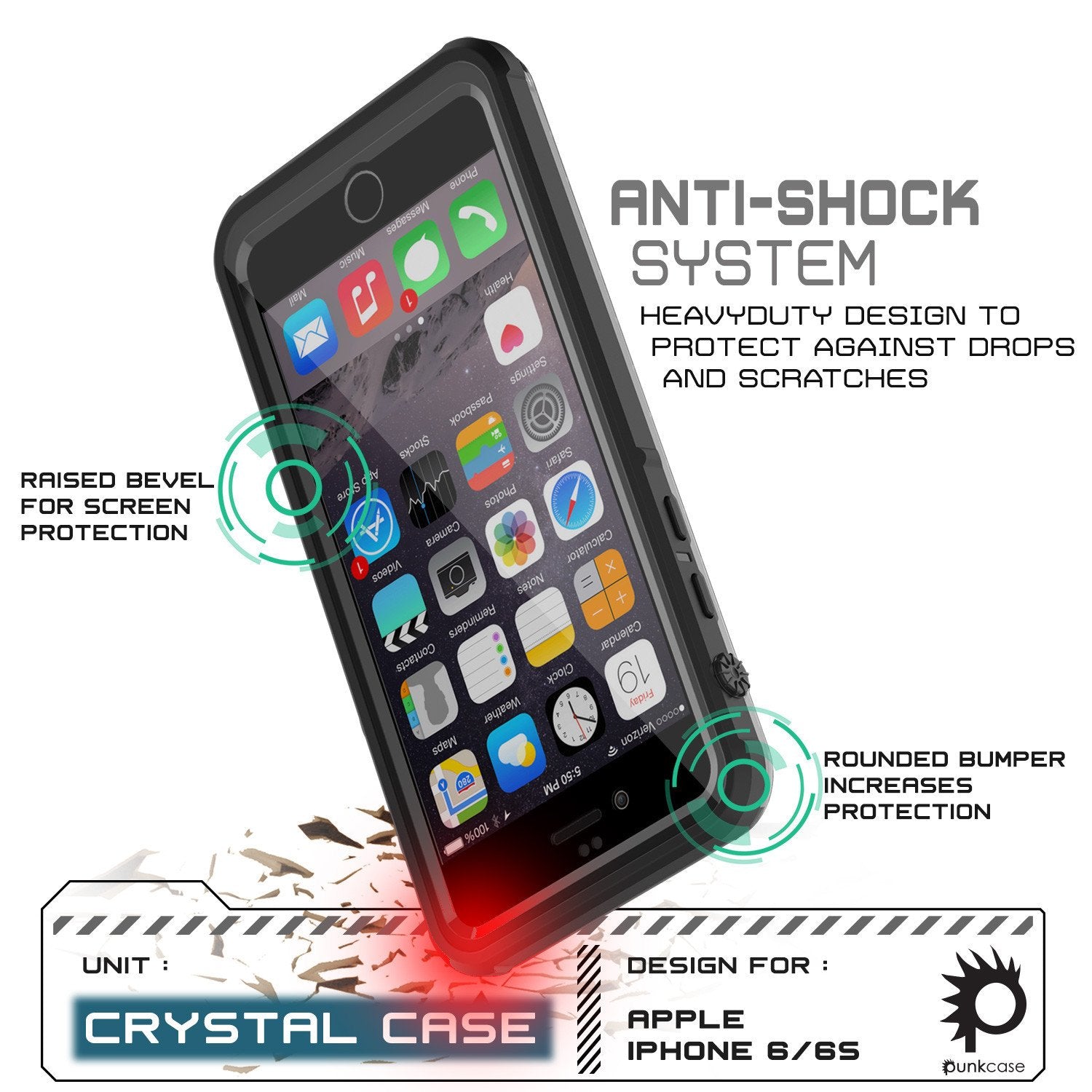 iPhone 6+/6S+ Plus Waterproof Case, PUNKcase CRYSTAL Black W/ Attached Screen Protector | Warranty