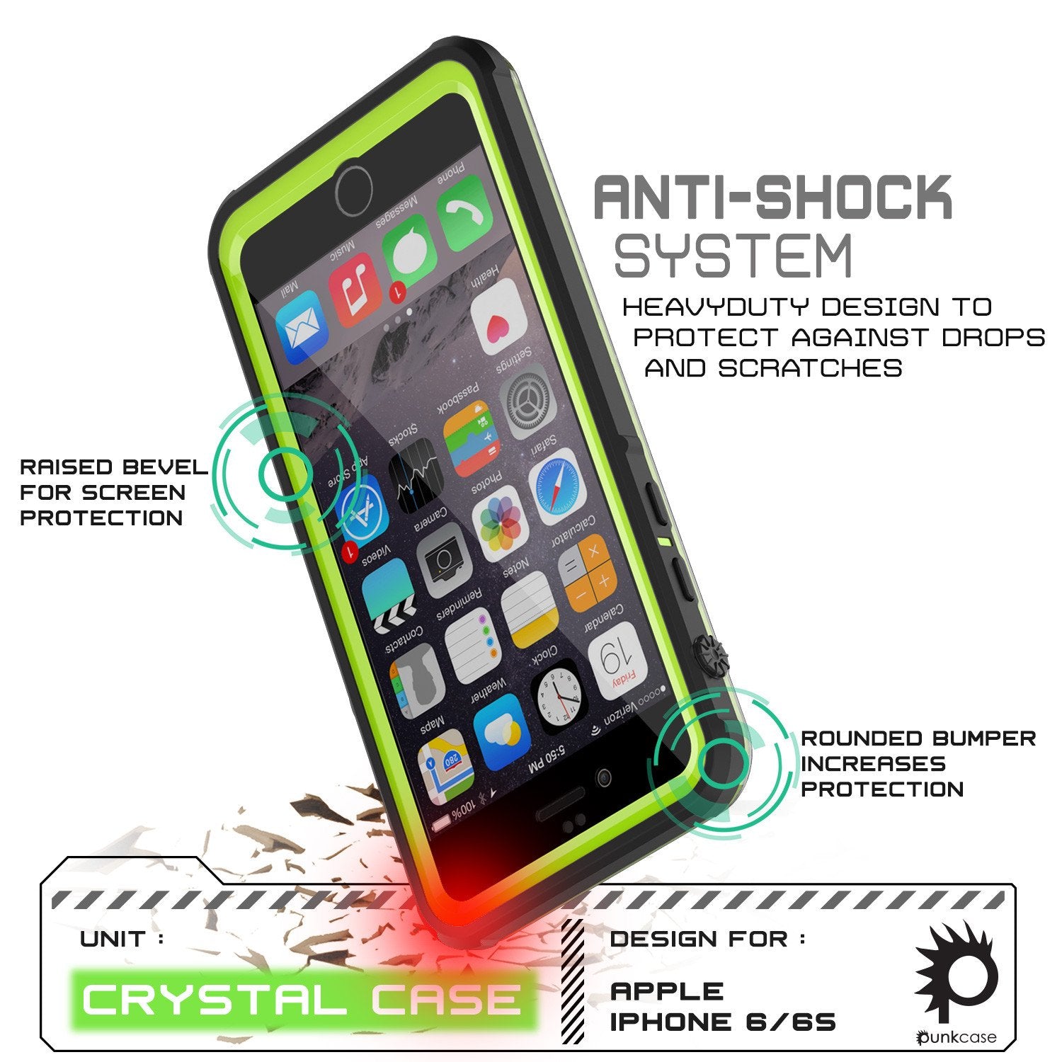 iPhone 6/6S Waterproof Case, PUNKcase CRYSTAL Light Green  W/ Attached Screen Protector  | Warranty