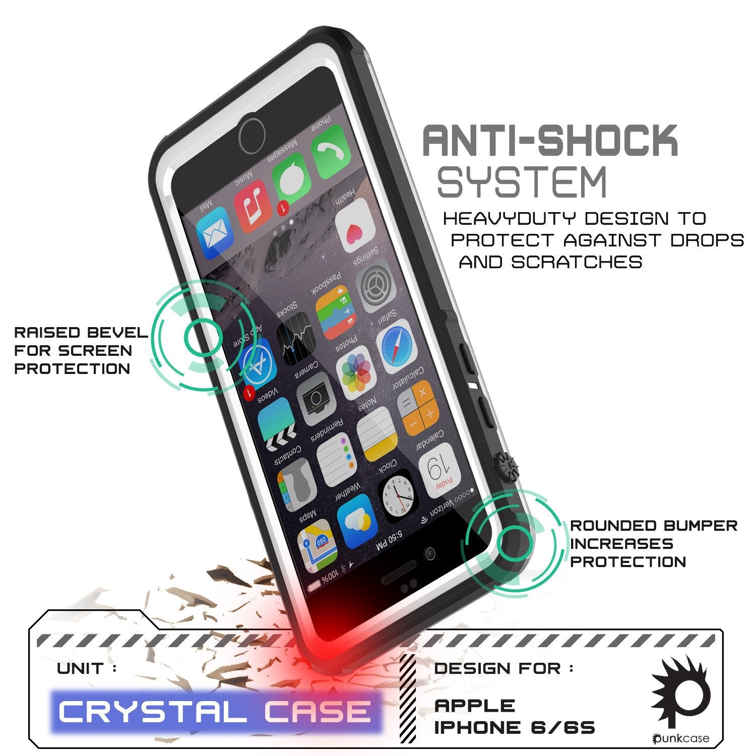 iPhone 6/6S Waterproof Case, PUNKcase CRYSTAL White W/ Attached Screen Protector  | Warranty