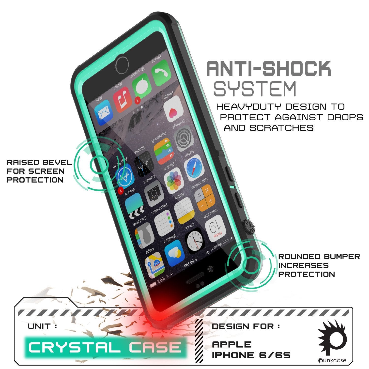 iPhone 6+/6S+ Plus Waterproof Case, PUNKcase CRYSTAL Teal W/ Attached Screen Protector | Warranty