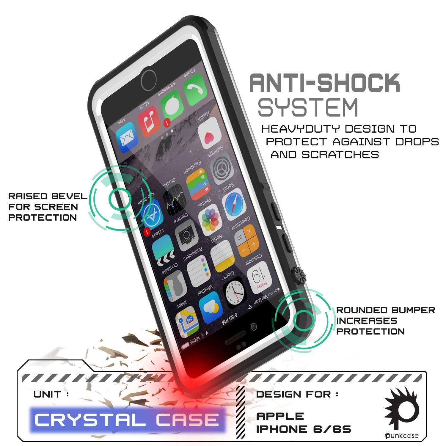 iPhone 6+/6S+ Plus Waterproof Case, PUNKcase CRYSTAL White W/ Attached Screen Protector | Warranty