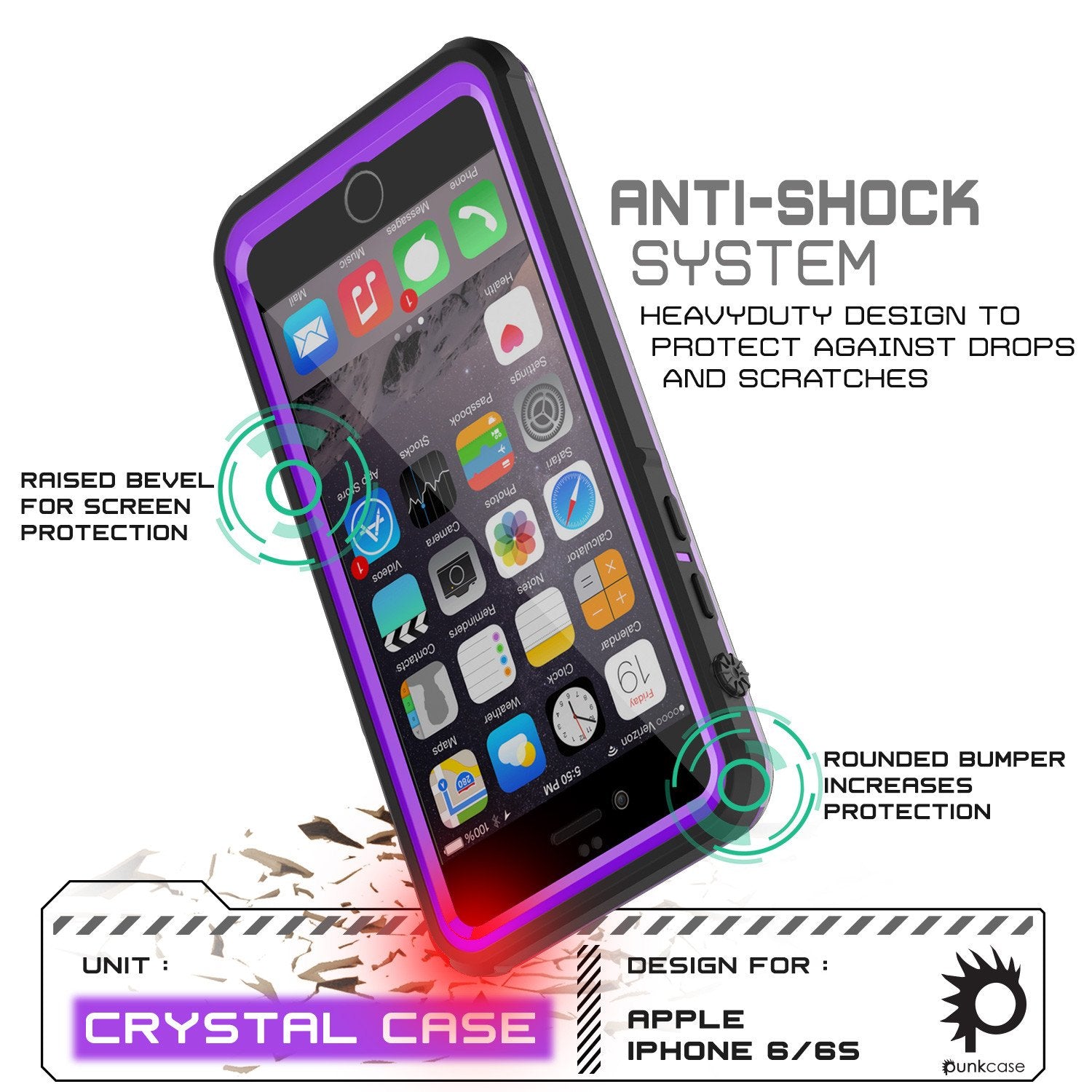 iPhone 6/6S Waterproof Case, PUNKcase CRYSTAL Purple W/ Attached Screen Protector  | Warranty