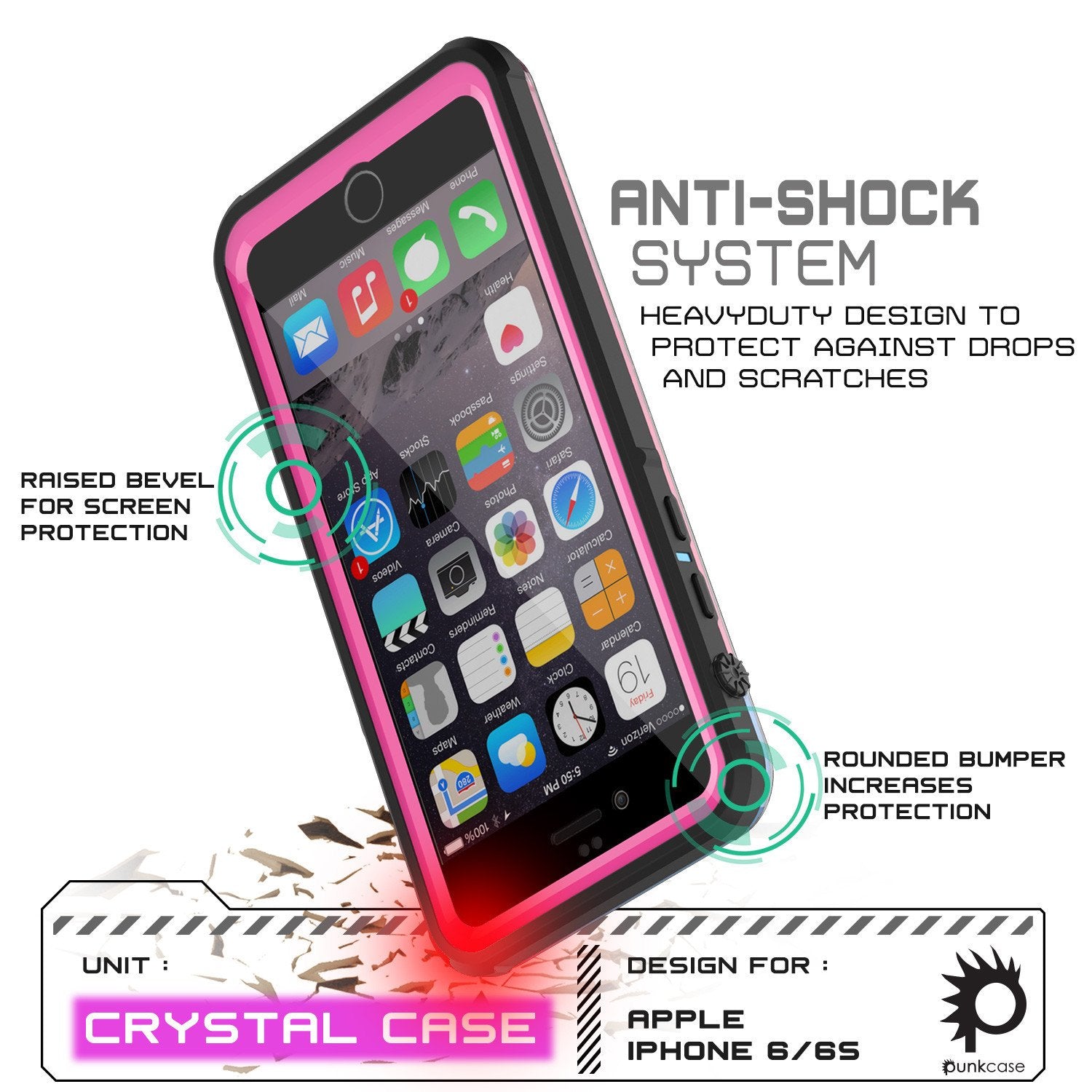 iPhone 6+/6S+ Plus Waterproof Case, PUNKcase CRYSTAL Pink W/ Attached Screen Protector | Warranty