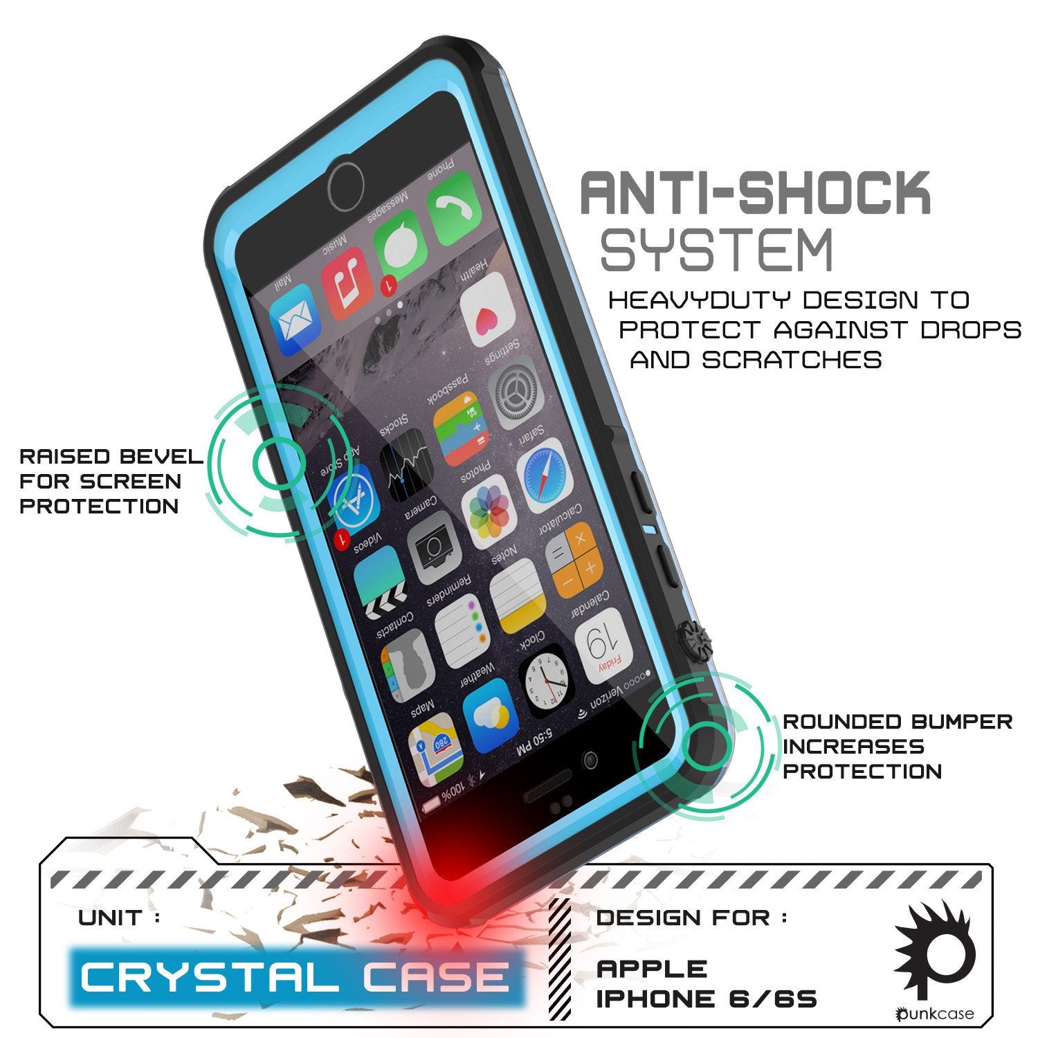 iPhone 6+/6S+ Plus  Waterproof Case, PUNKcase CRYSTAL Light Blue  W/ Attached Screen Protector