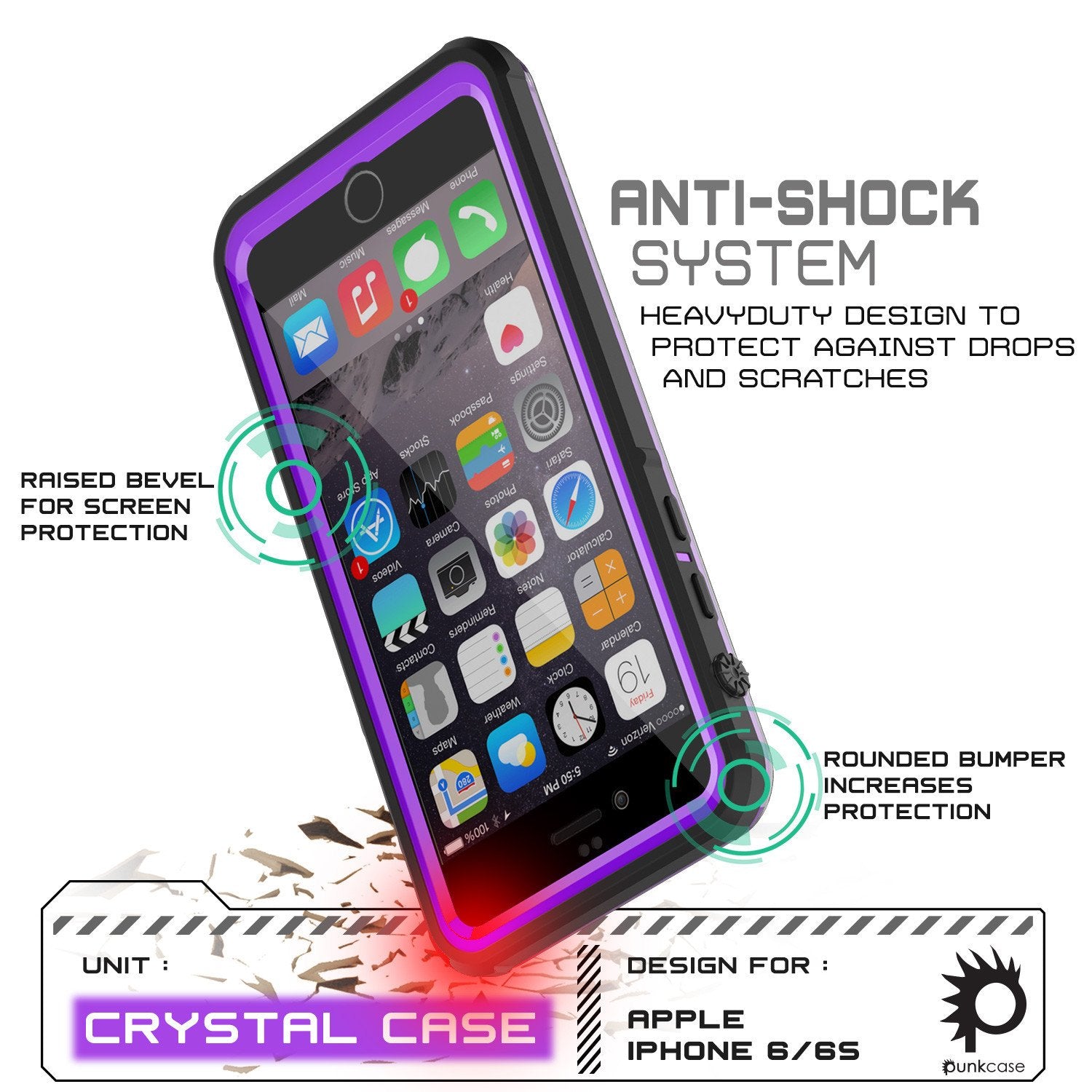 iPhone 6+/6S+ Plus Waterproof Case, PUNKcase CRYSTAL Purple W/ Attached Screen Protector | Warranty