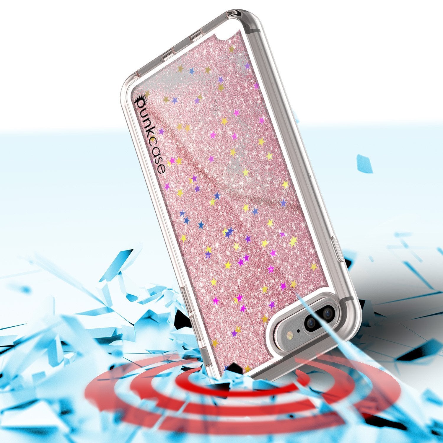 iPhone 8+ Plus Case PunkCase Liquid Rose, Floating Glitter Cover Series