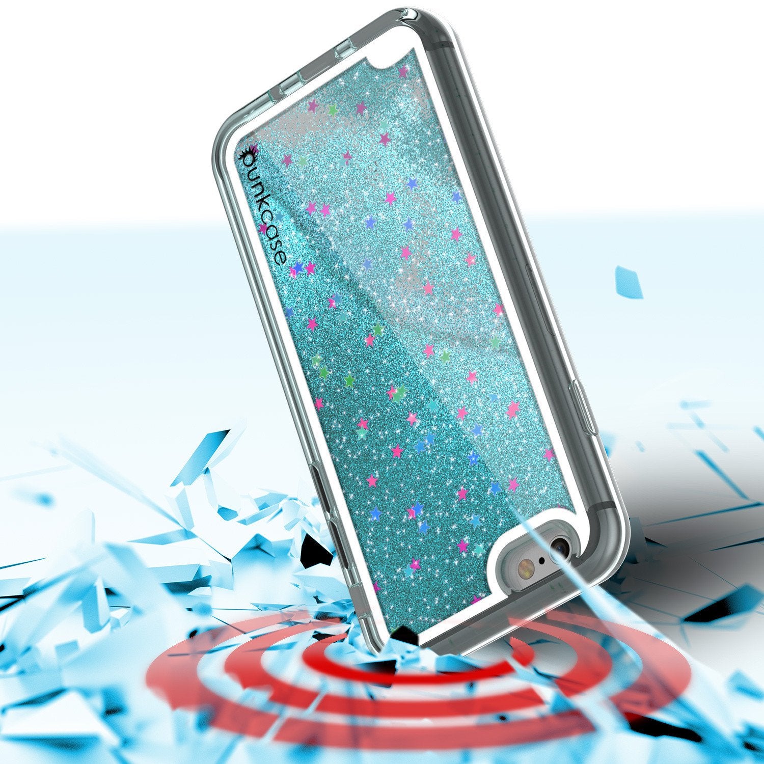 iPhone 7 Case, Punkcase [Liquid Teal Series] Protective Dual Layer Floating Glitter Cover with lots of Bling & Sparkle + 0.3mm Tempered Glass Screen Protector for Apple iPhone 7s