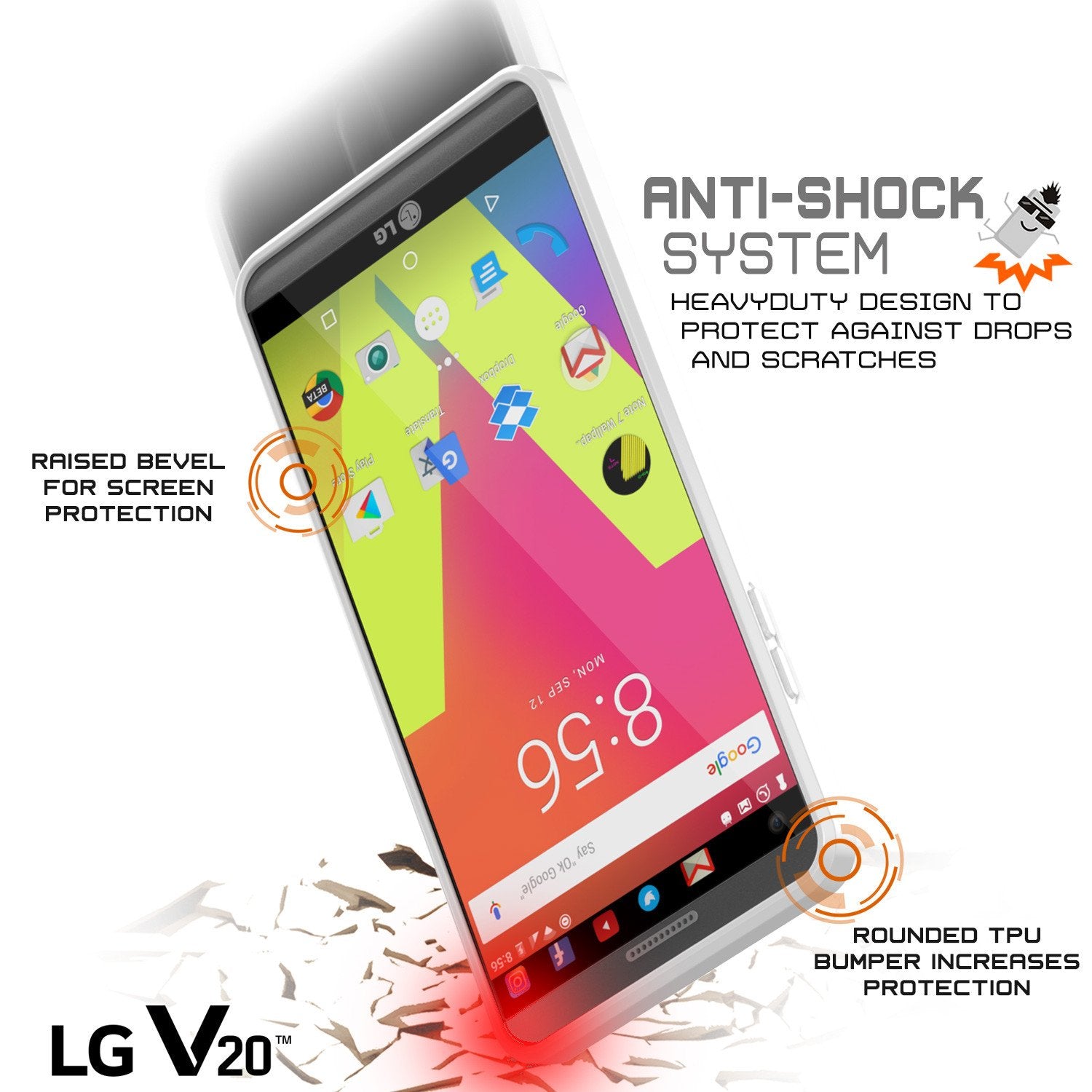 LG v20 Case Punkcase® LUCID 2.0 White Series w/ PUNK SHIELD Glass Screen Protector | Ultra Fit