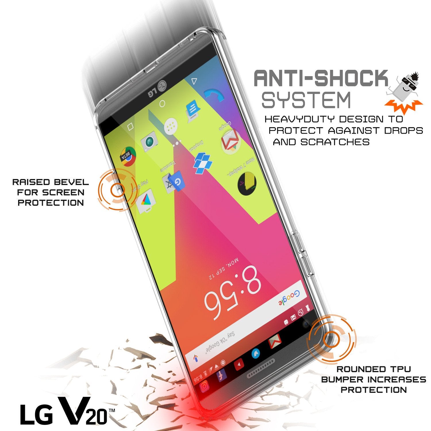 LG v20 Case Punkcase® LUCID 2.0 Clear Series w/ PUNK SHIELD Glass Screen Protector | Ultra Fit