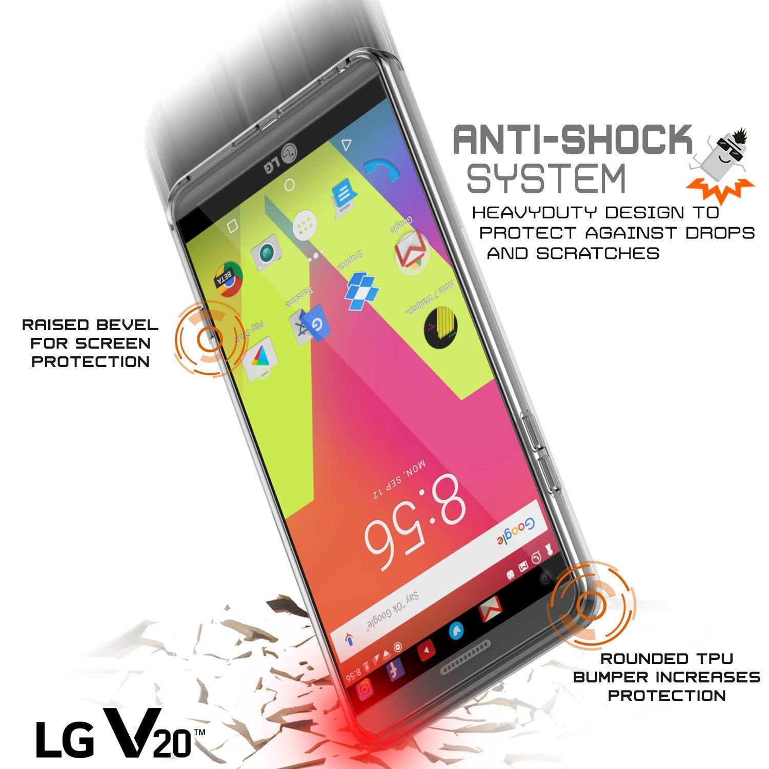 LG v20 Case Punkcase® LUCID 2.0 Crystal Black Series w/ PUNK SHIELD Glass Screen Protector | Ultra Fit