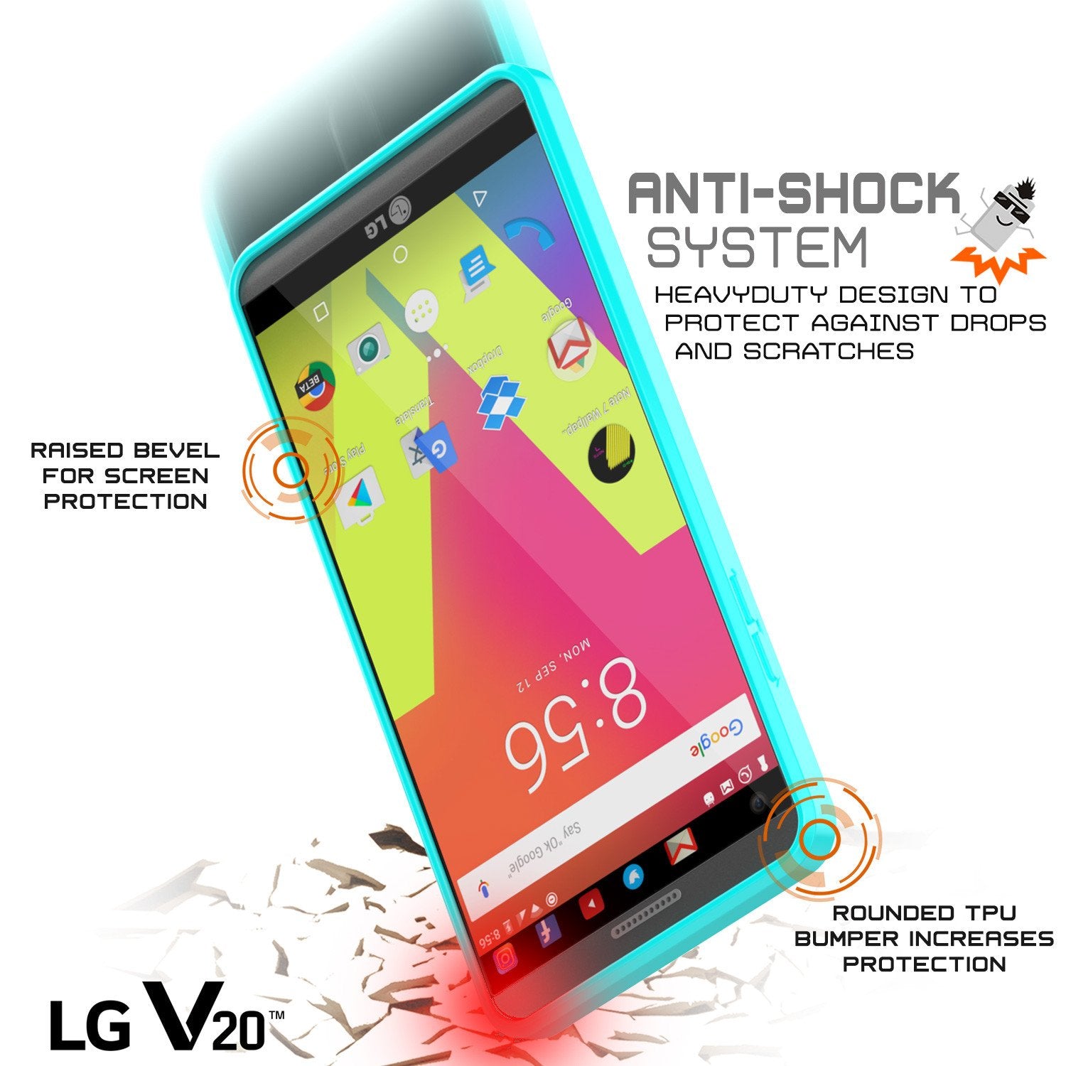 LG v20 Case Punkcase® LUCID 2.0 Teal Series w/ PUNK SHIELD Glass Screen Protector | Ultra Fit